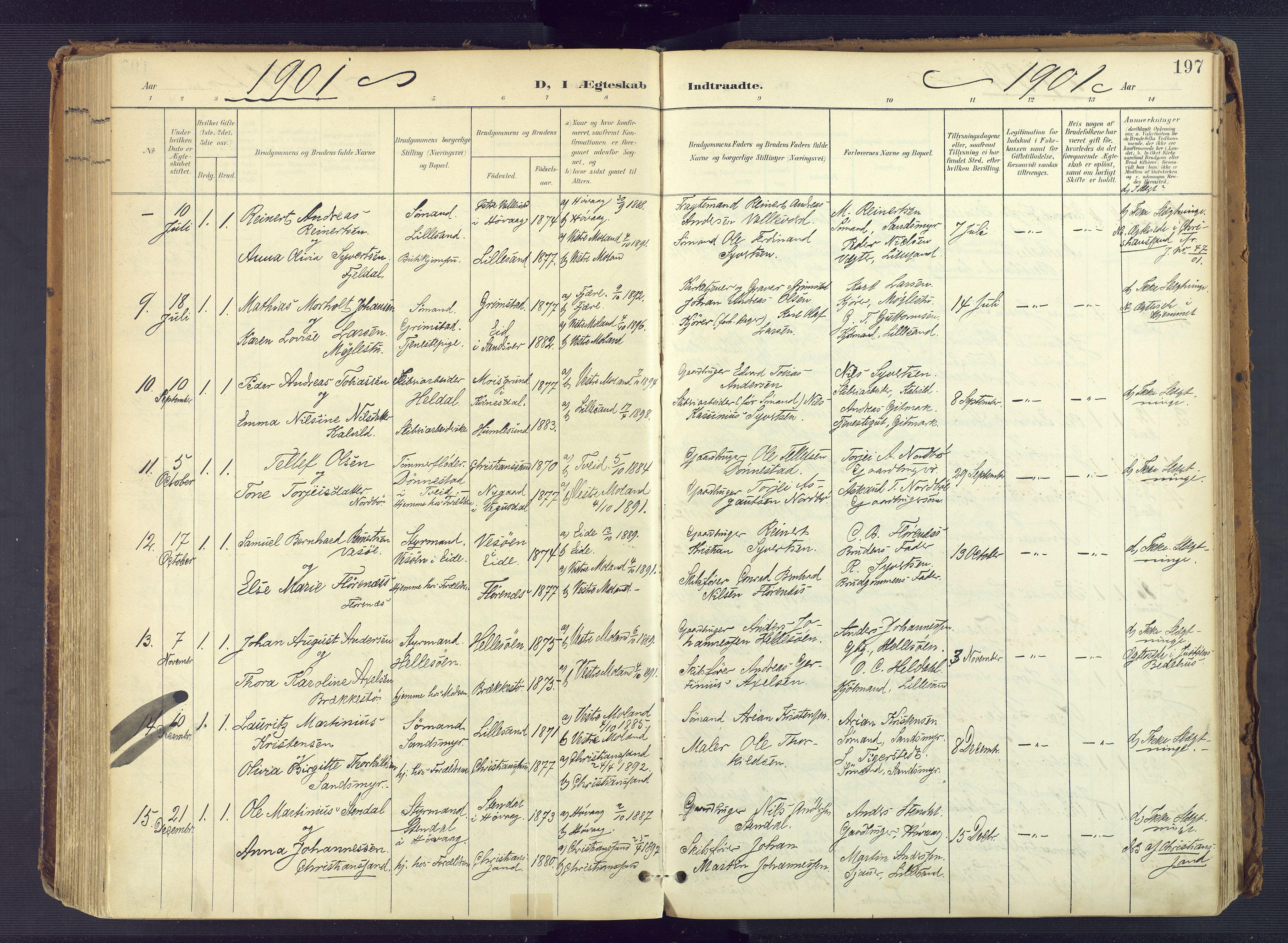 Vestre Moland sokneprestkontor, SAK/1111-0046/F/Fa/Fab/L0010: Parish register (official) no. A 10, 1900-1926, p. 197