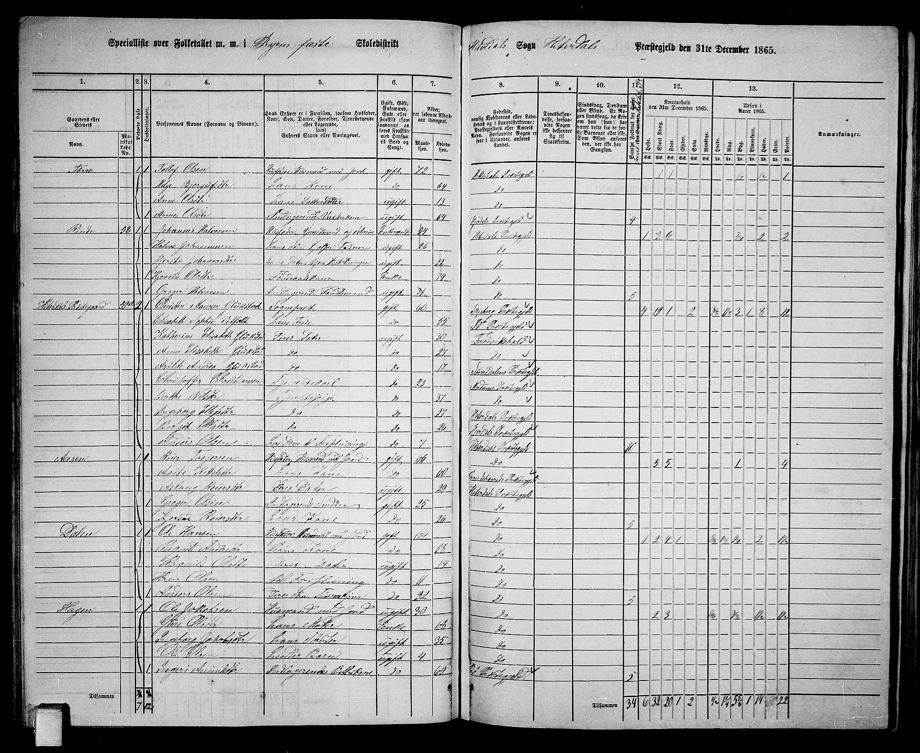 RA, 1865 census for Heddal, 1865, p. 52