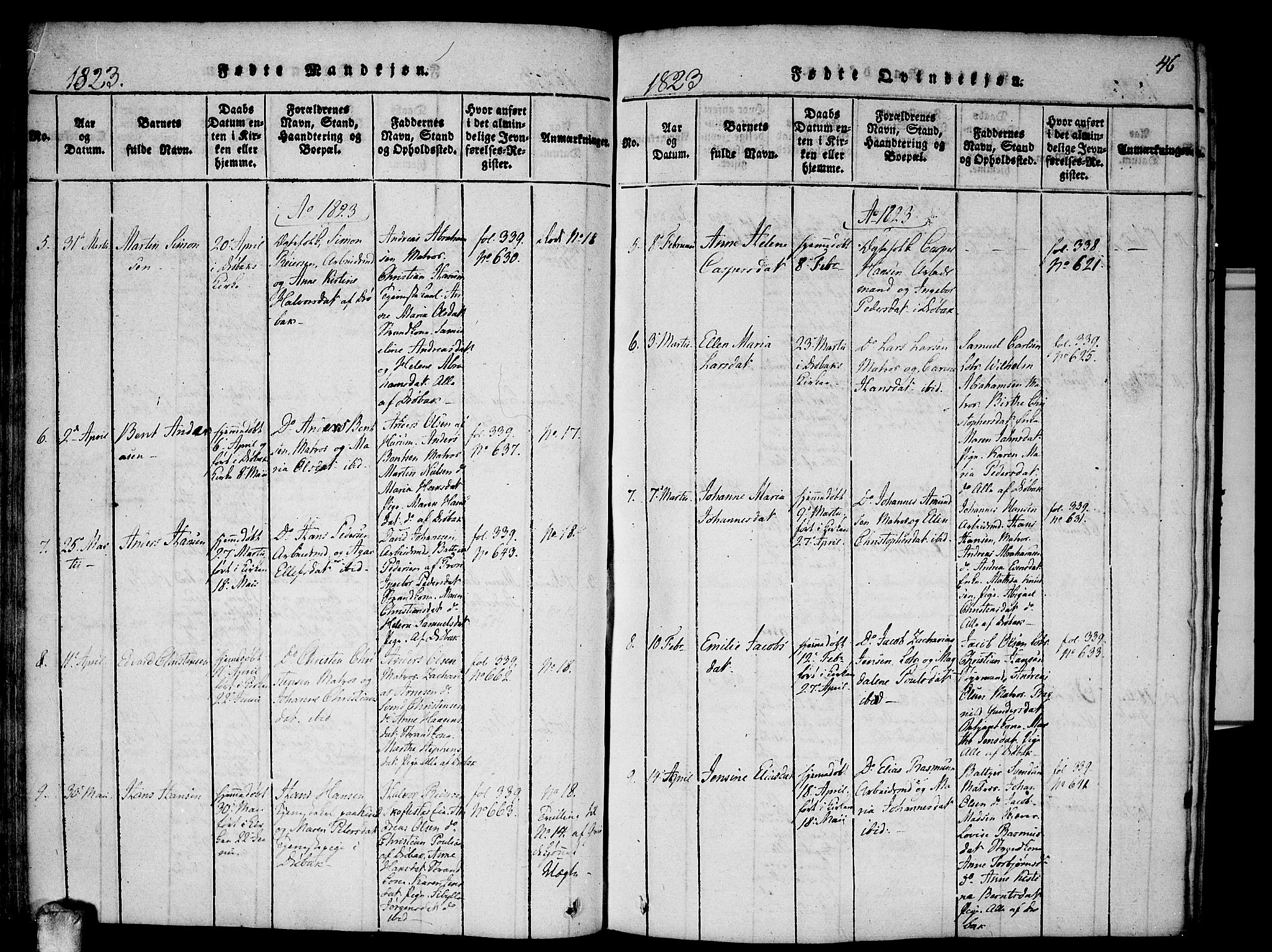 Drøbak prestekontor Kirkebøker, SAO/A-10142a/F/Fa/L0001: Parish register (official) no. I 1, 1816-1842, p. 46