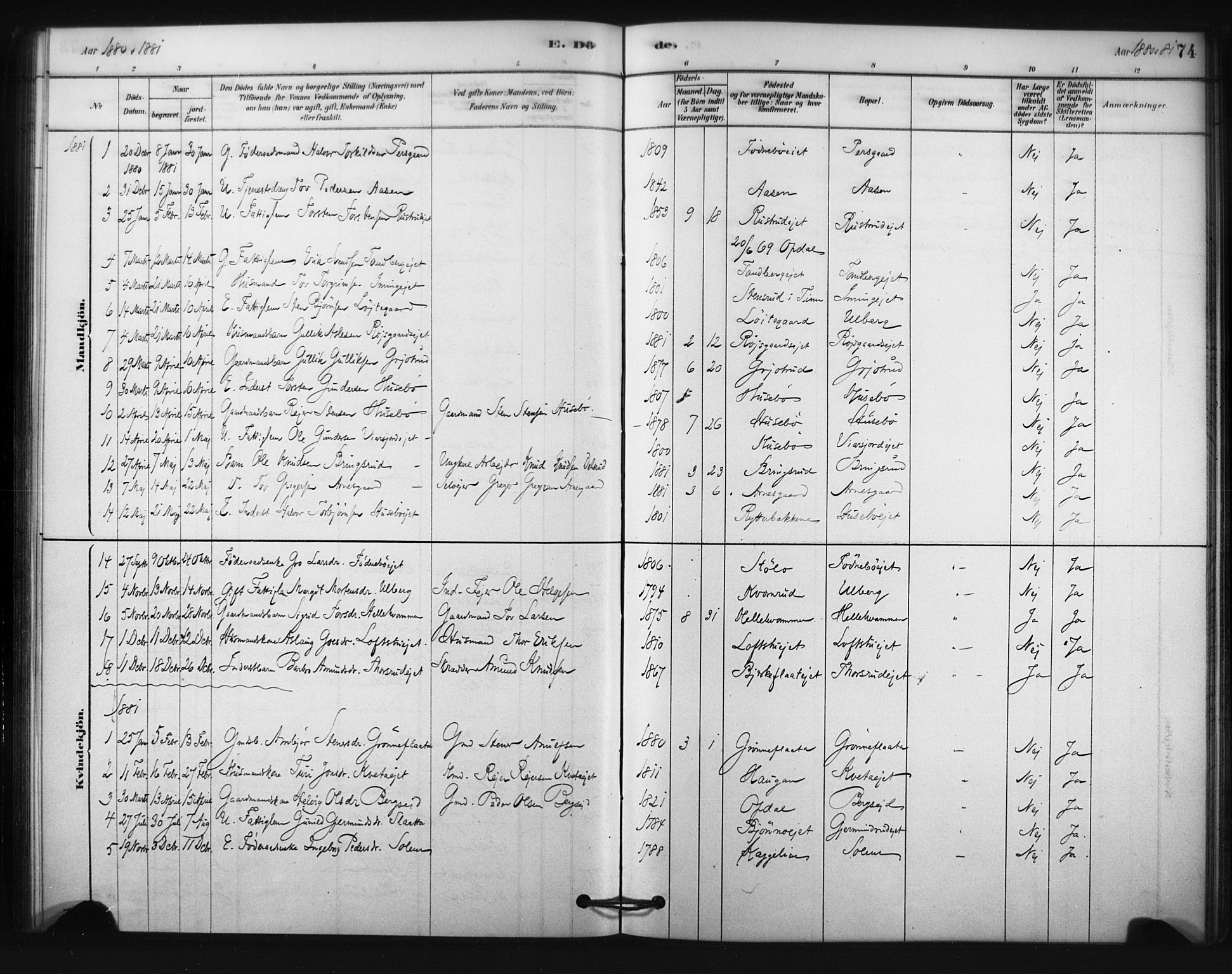 Nore kirkebøker, SAKO/A-238/F/Fc/L0003: Parish register (official) no. III 3, 1878-1884, p. 74