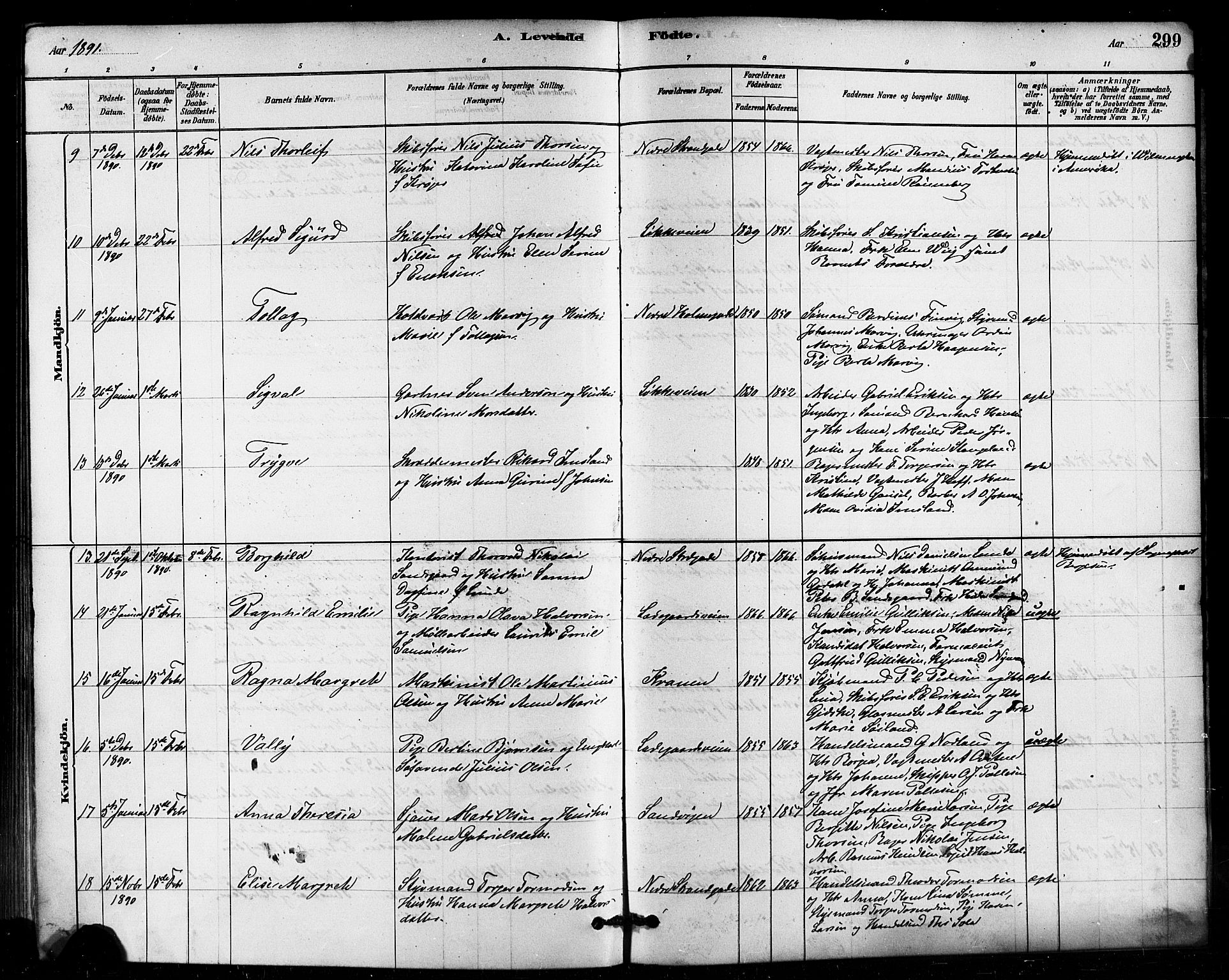 Domkirken sokneprestkontor, SAST/A-101812/001/30/30BB/L0015: Parish register (copy) no. B 15, 1880-1891, p. 299