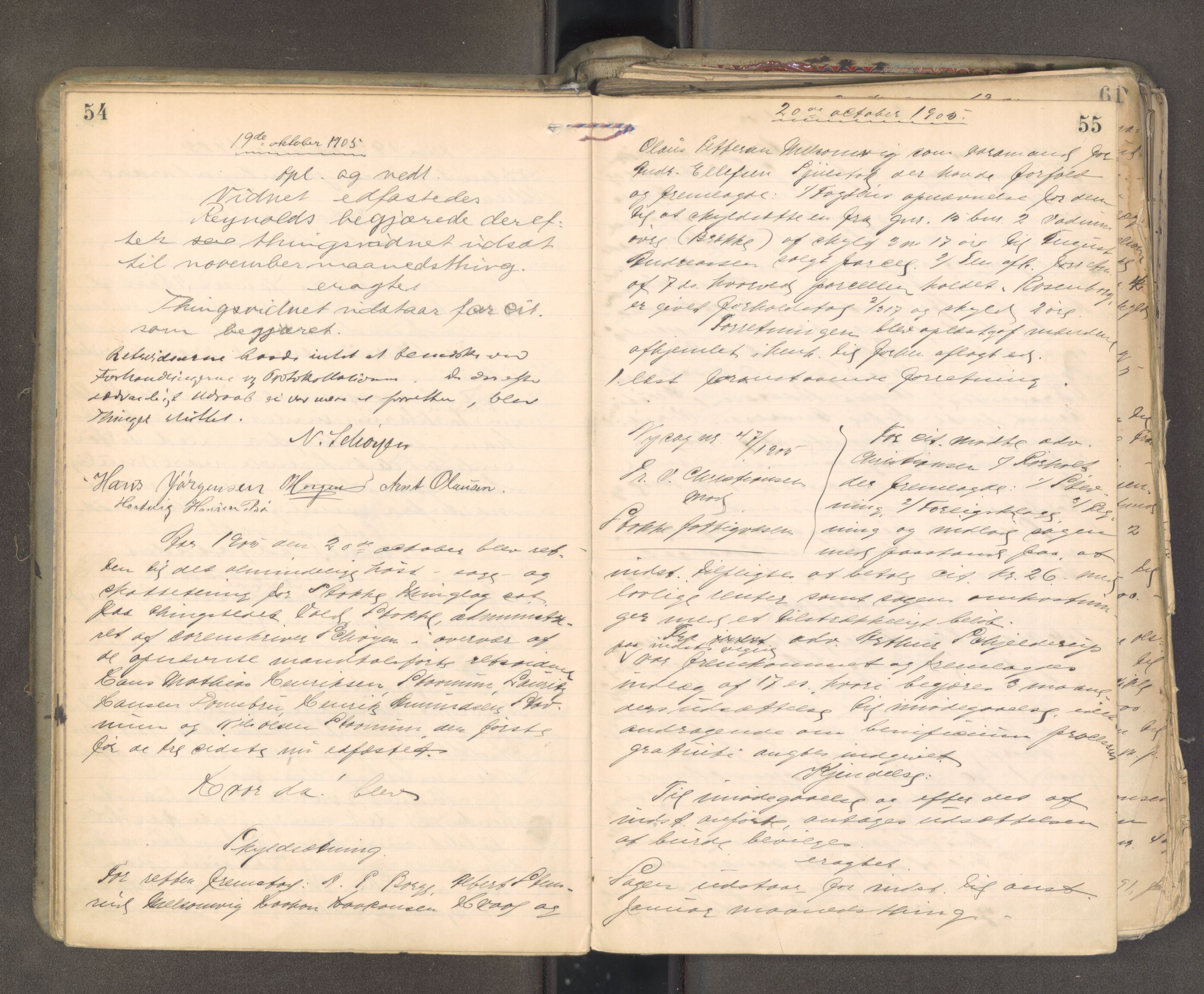 Søndre Jarlsberg sorenskriveri, AV/SAKO-A-129/F/Fa/L0045: Tingbok, 1905-1907, p. 54-55