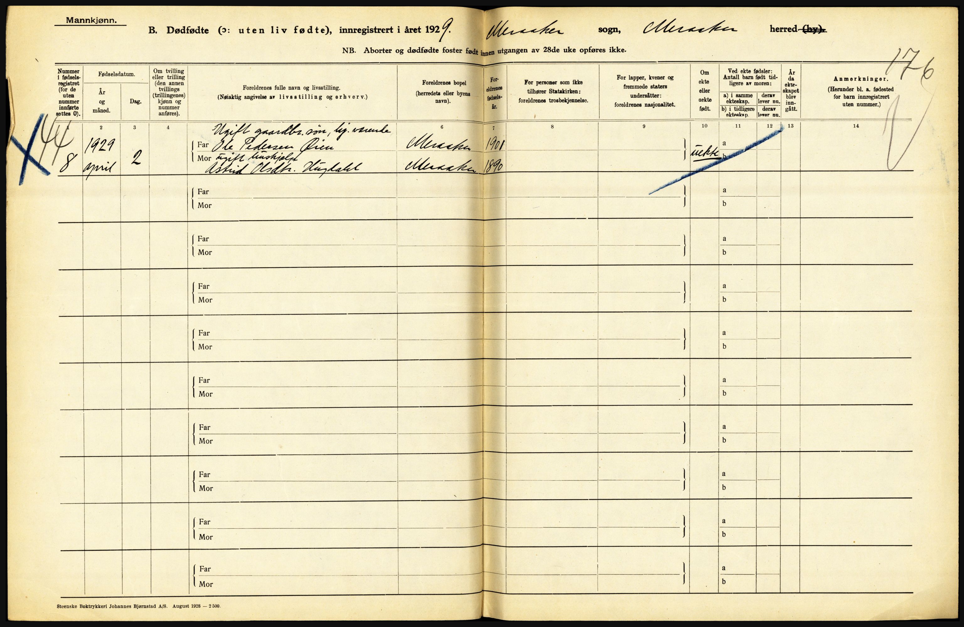 Statistisk sentralbyrå, Sosiodemografiske emner, Befolkning, RA/S-2228/D/Df/Dfc/Dfci/L0035: Nord Trøndelag. Nordland, 1929, p. 192