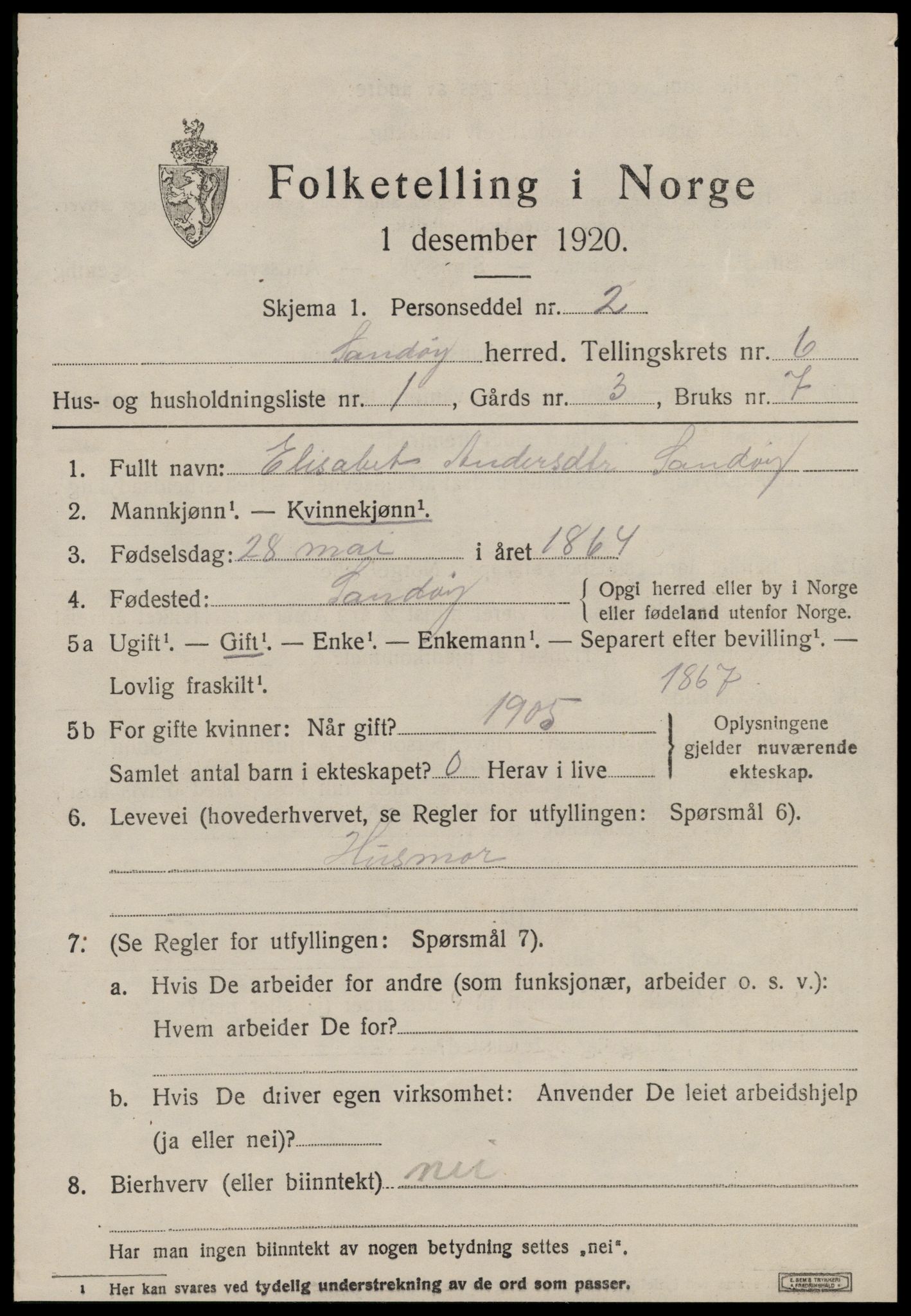 SAT, 1920 census for Sandøy, 1920, p. 2004