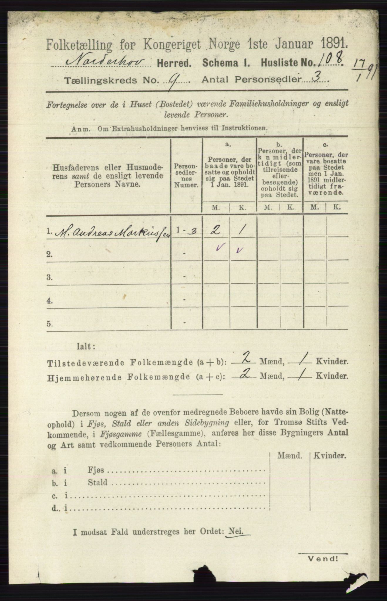 RA, 1891 census for 0613 Norderhov, 1891, p. 6593