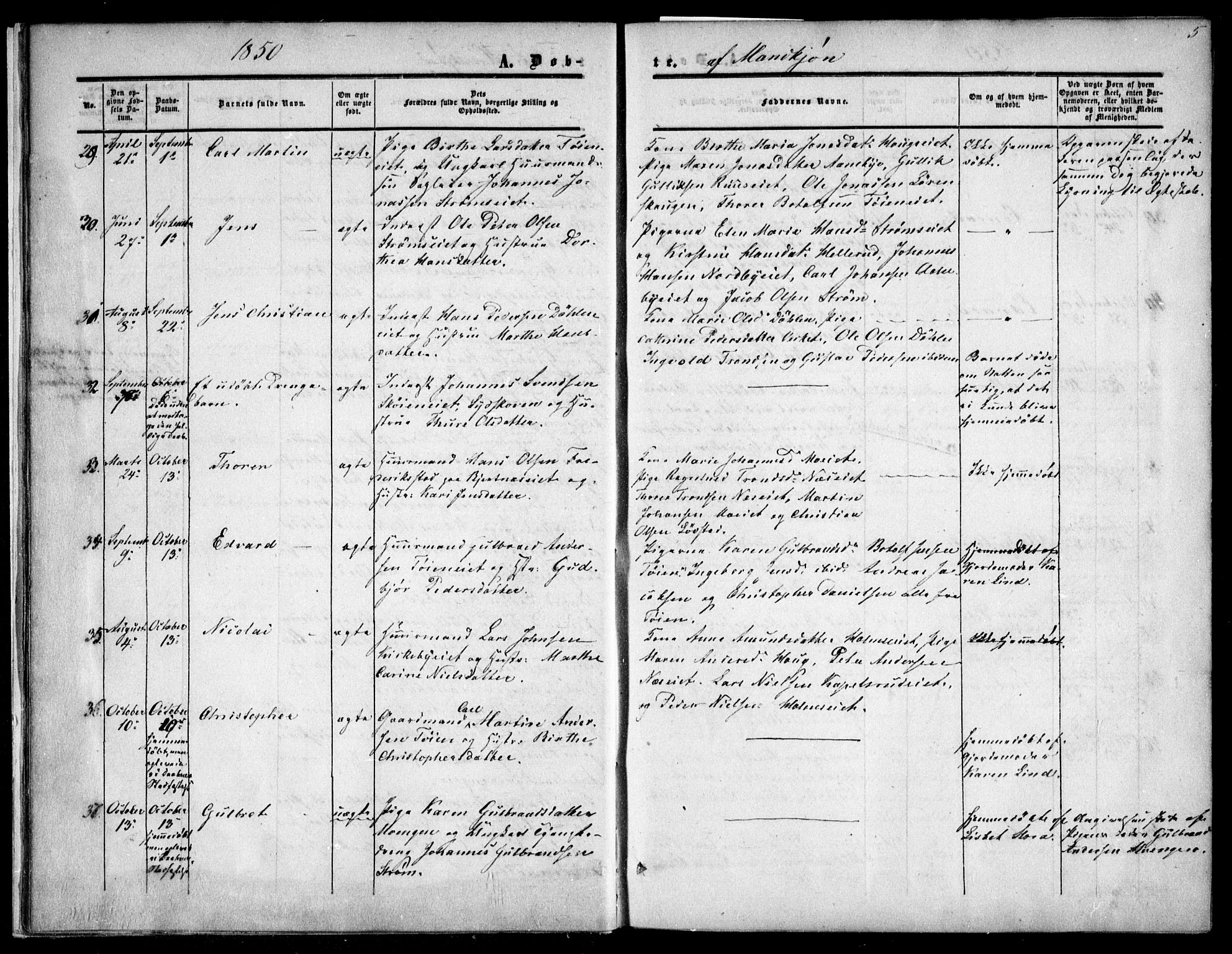Nittedal prestekontor Kirkebøker, AV/SAO-A-10365a/F/Fa/L0005: Parish register (official) no. I 5, 1850-1862, p. 5