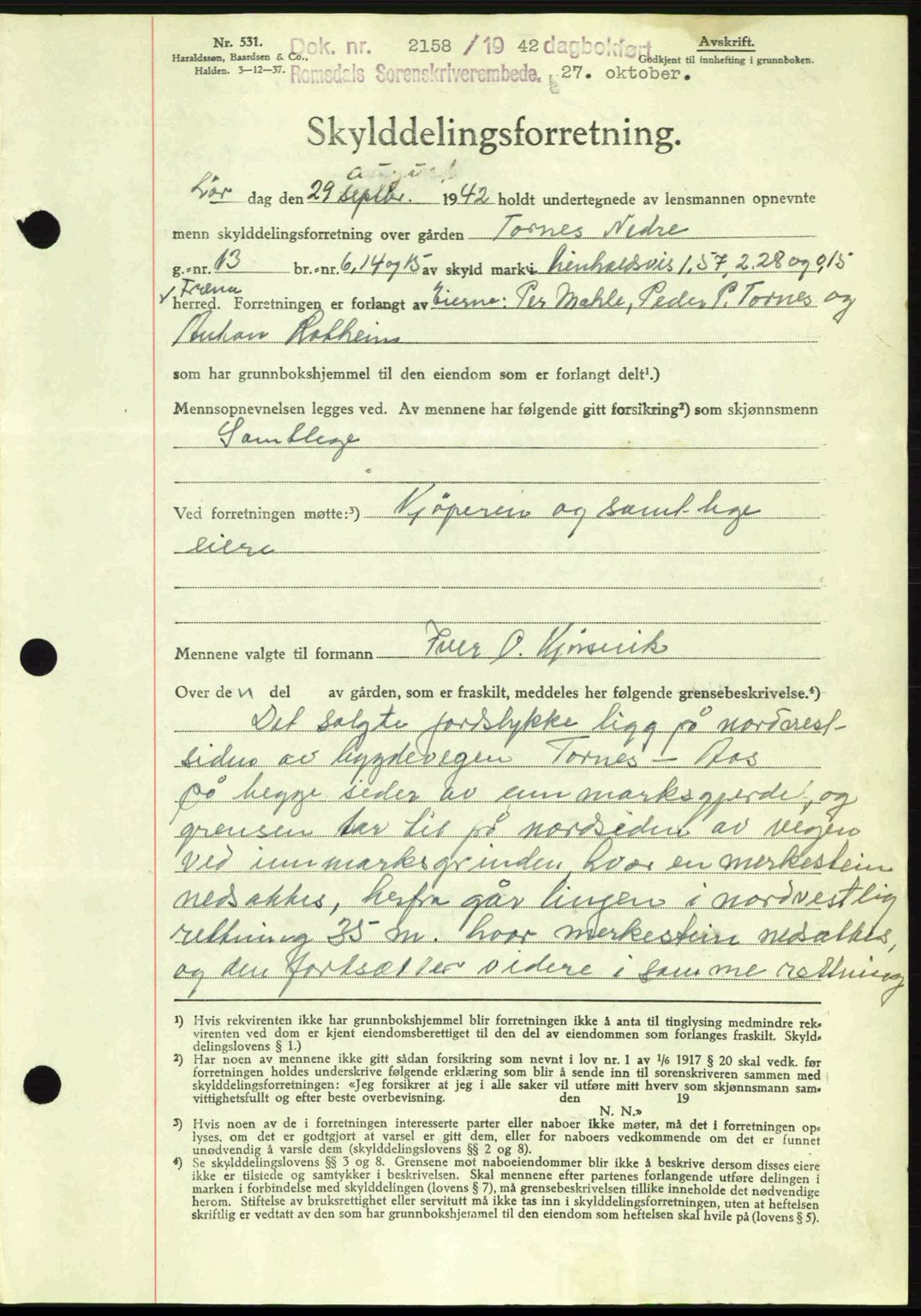 Romsdal sorenskriveri, AV/SAT-A-4149/1/2/2C: Mortgage book no. A13, 1942-1943, Diary no: : 2158/1942