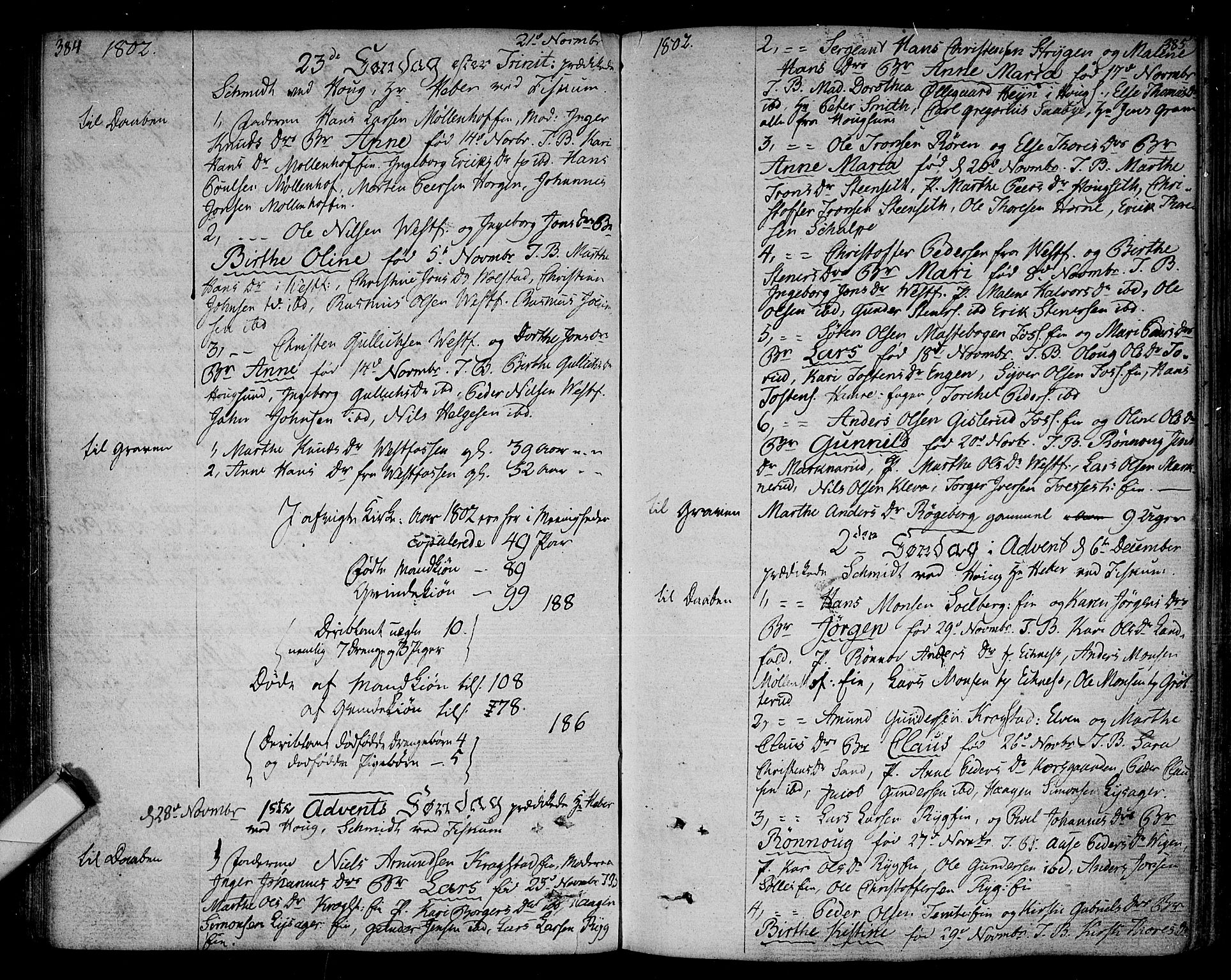 Eiker kirkebøker, SAKO/A-4/F/Fa/L0009: Parish register (official) no. I 9, 1789-1806, p. 384-385