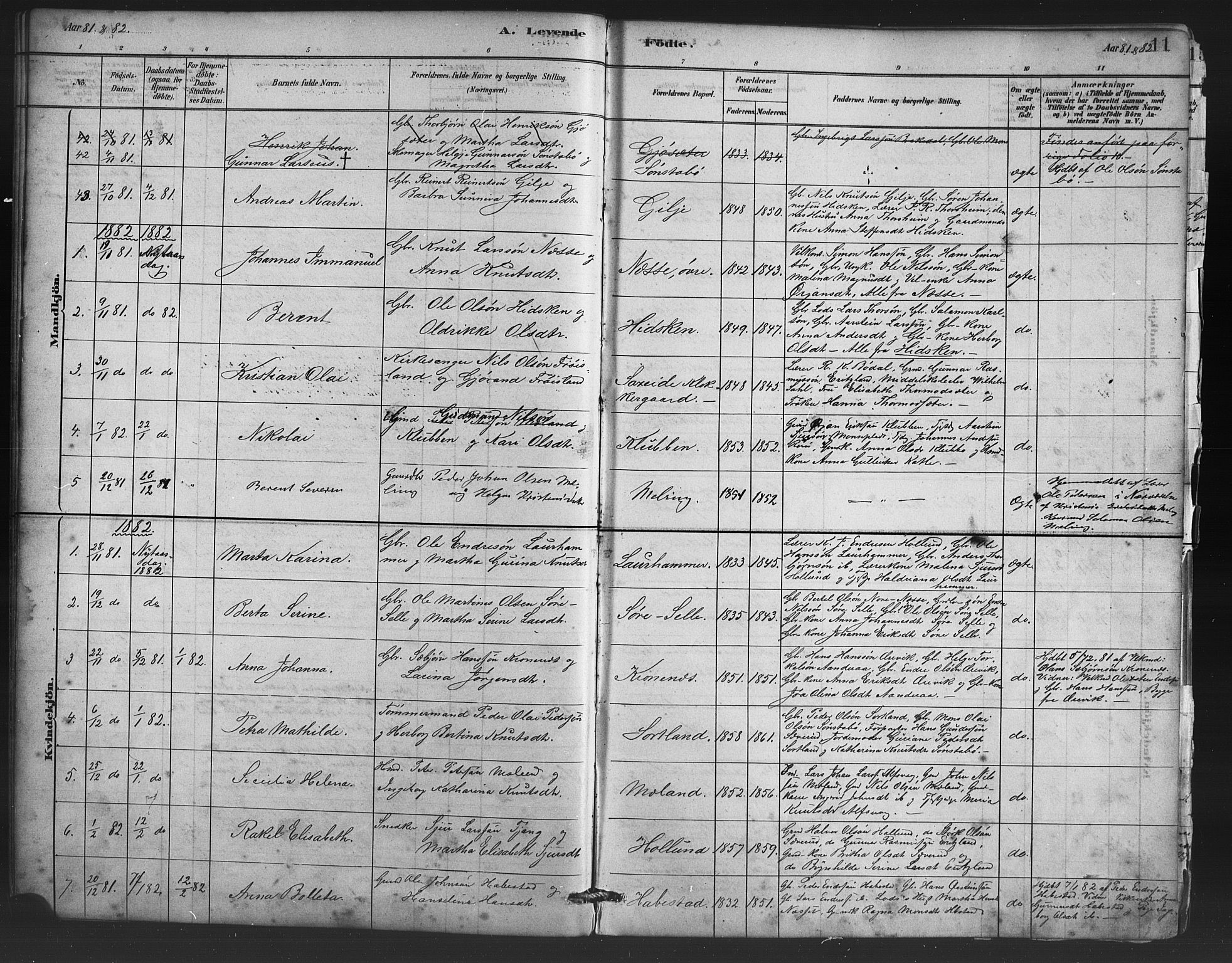 Finnås sokneprestembete, SAB/A-99925/H/Ha/Haa/Haac/L0001: Parish register (official) no. C 1, 1881-1894, p. 11
