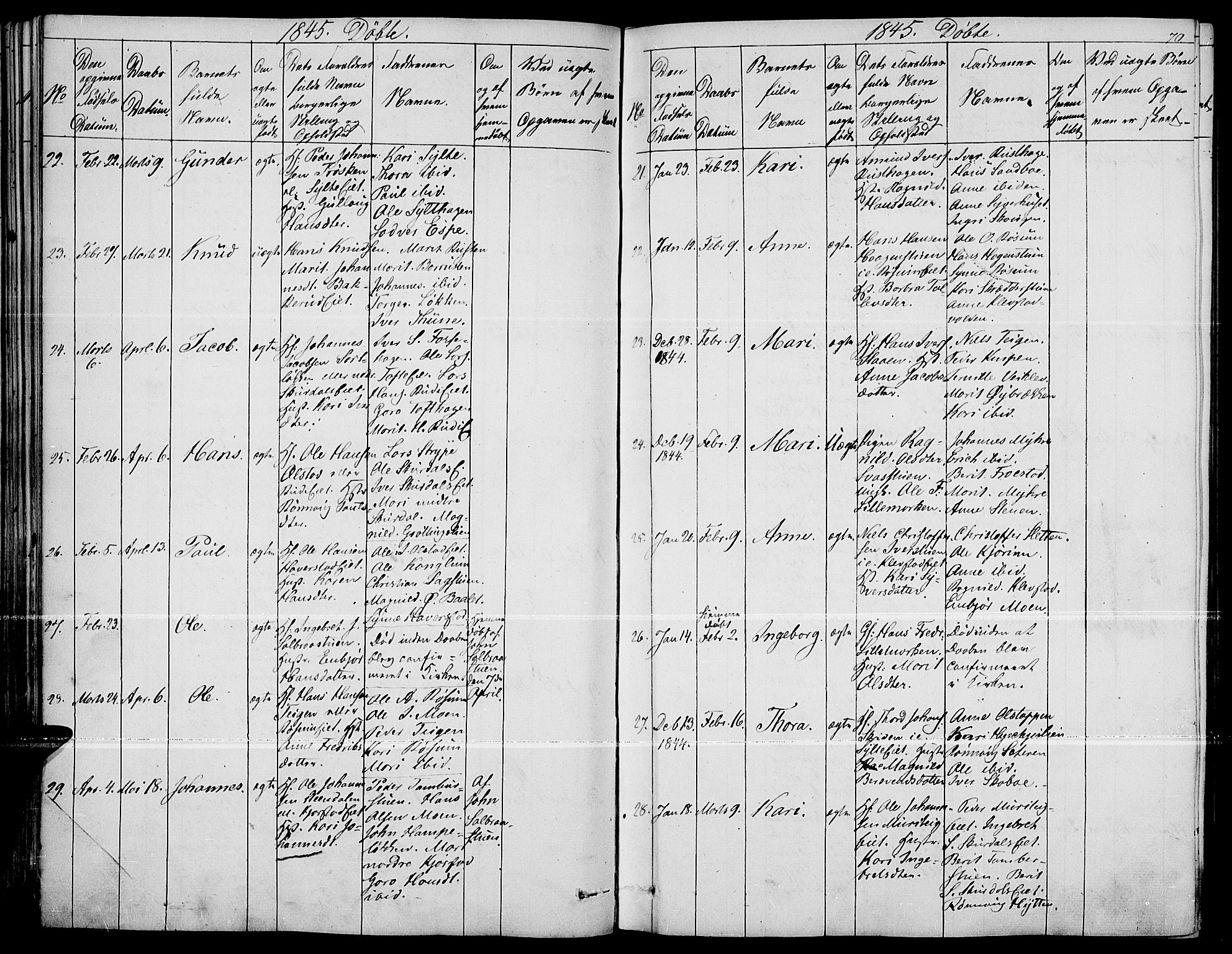 Fron prestekontor, AV/SAH-PREST-078/H/Ha/Haa/L0004: Parish register (official) no. 4, 1839-1848, p. 70