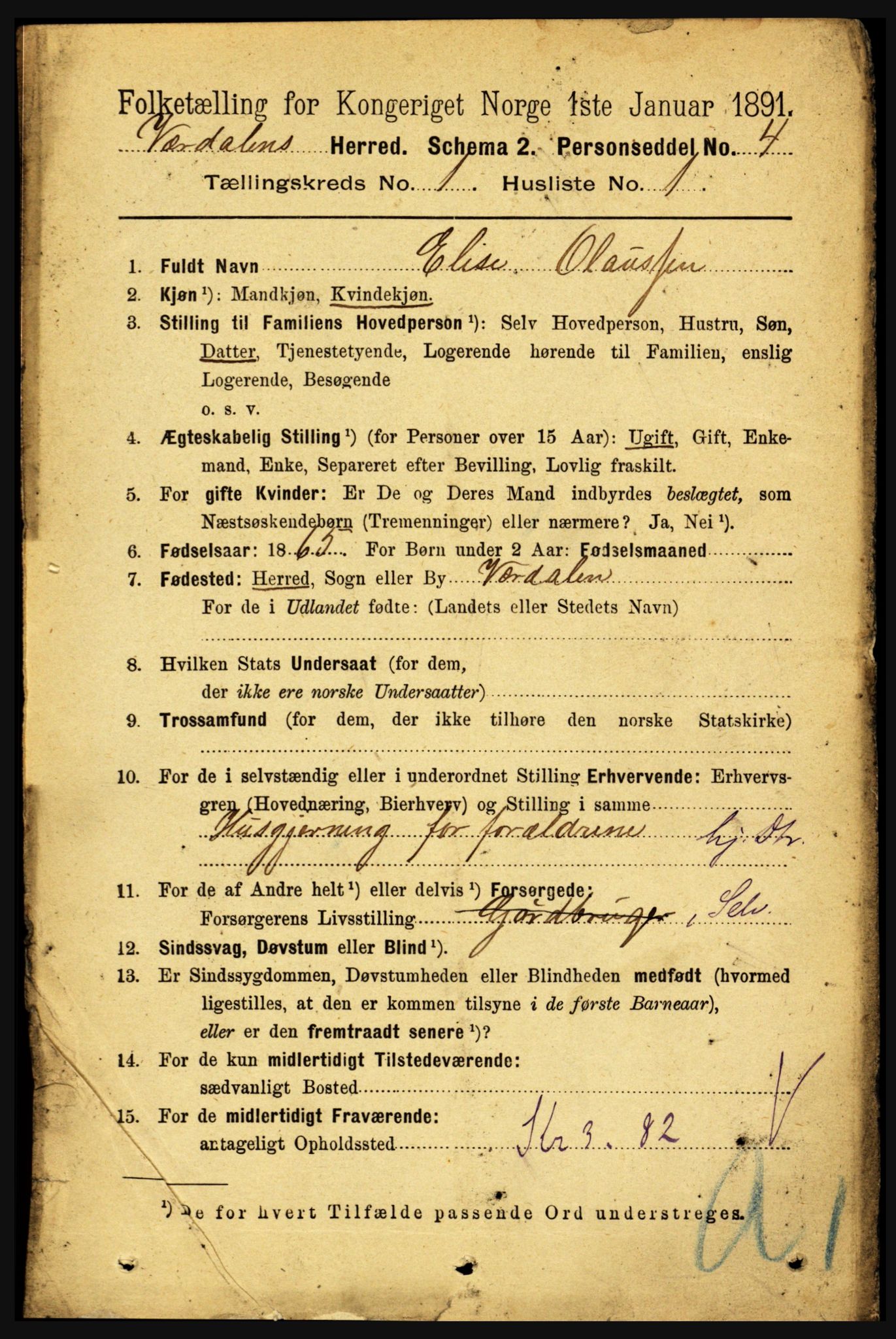 RA, 1891 census for 1721 Verdal, 1891, p. 151