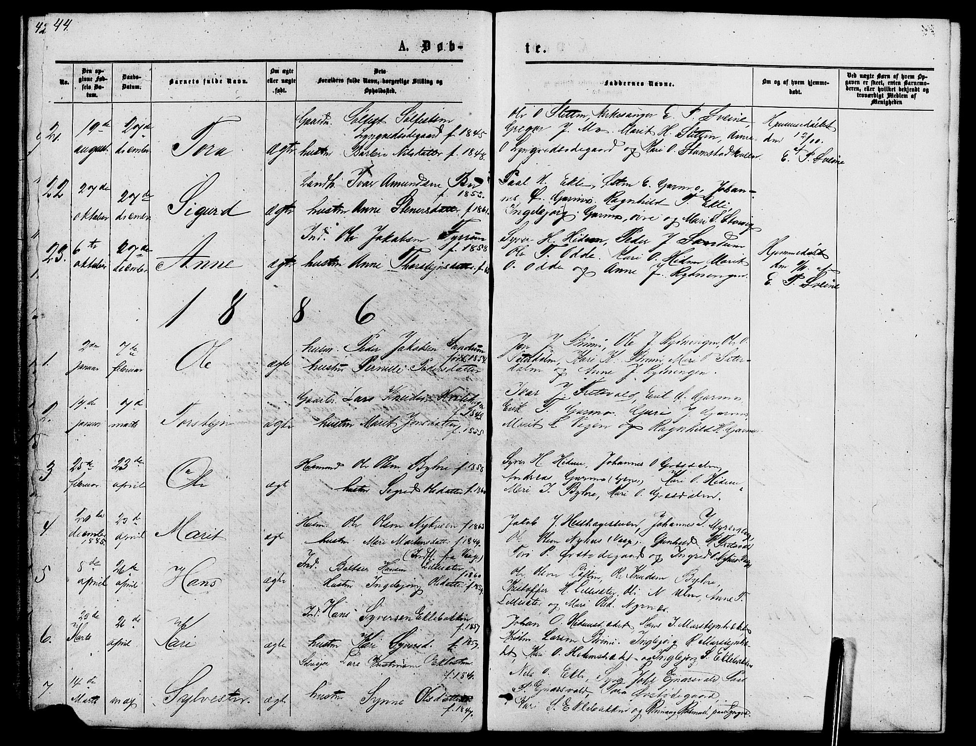 Lom prestekontor, SAH/PREST-070/L/L0005: Parish register (copy) no. 5, 1876-1901, p. 44-45