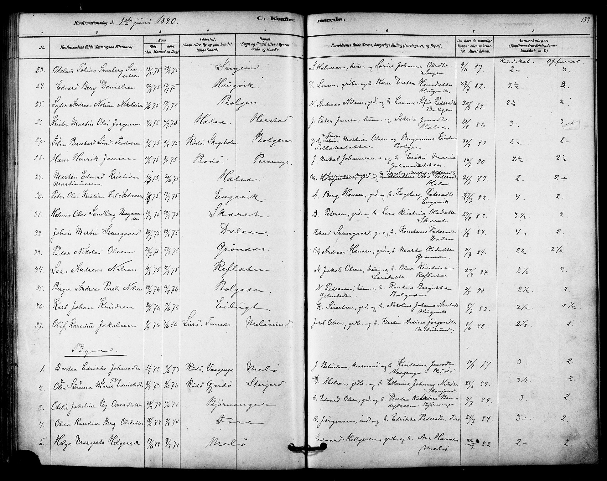 Ministerialprotokoller, klokkerbøker og fødselsregistre - Nordland, SAT/A-1459/843/L0626: Parish register (official) no. 843A01, 1878-1907, p. 159