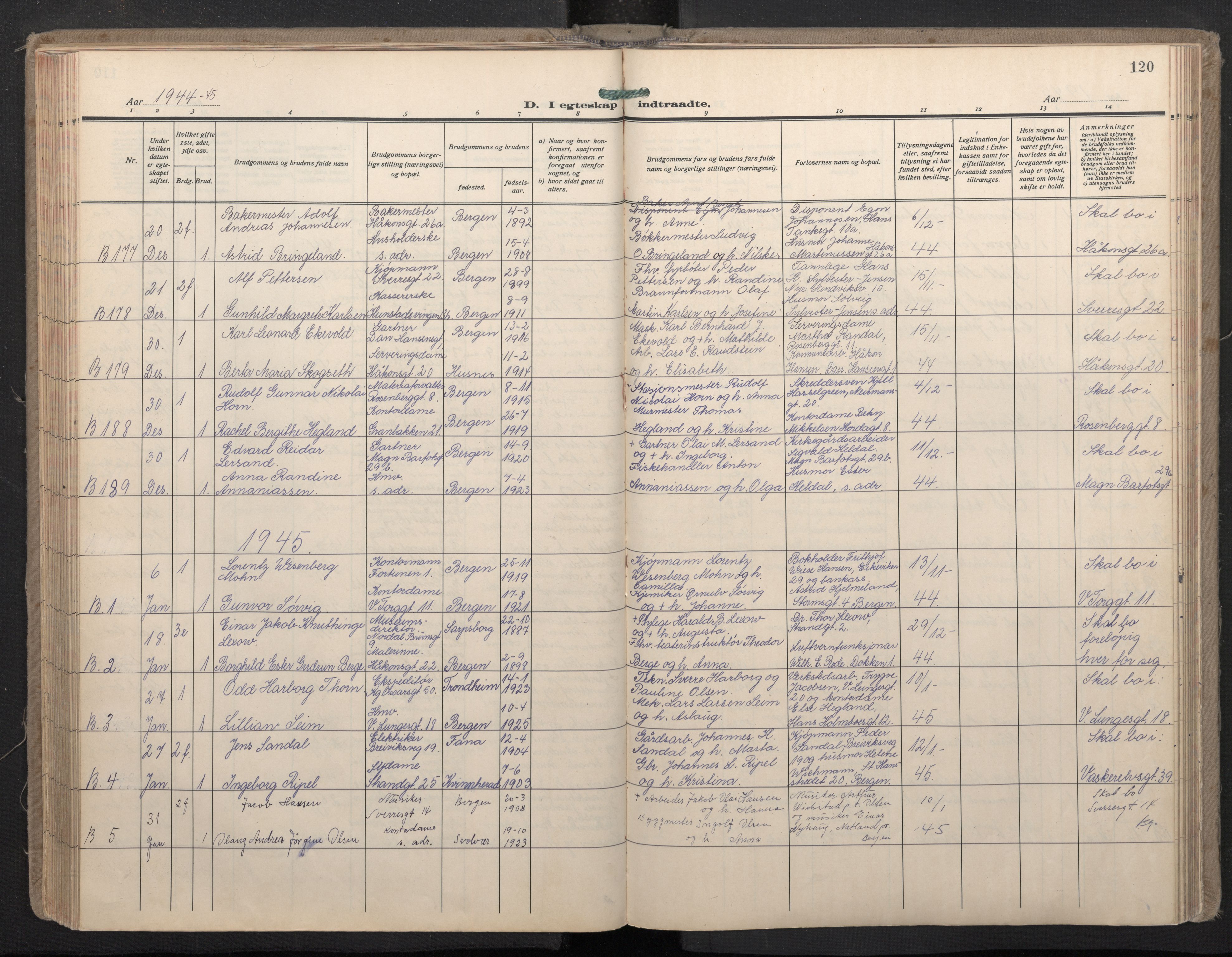 Domkirken sokneprestembete, SAB/A-74801/H/Haa: Parish register (official) no. D 7, 1937-1950, p. 119b-120a