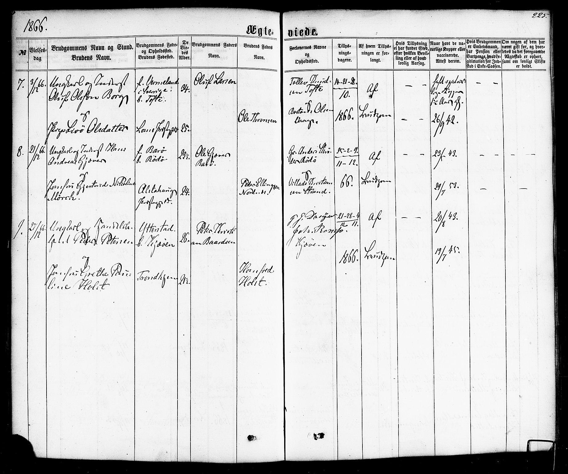 Ministerialprotokoller, klokkerbøker og fødselsregistre - Nordland, SAT/A-1459/872/L1034: Parish register (official) no. 872A09, 1864-1884, p. 225