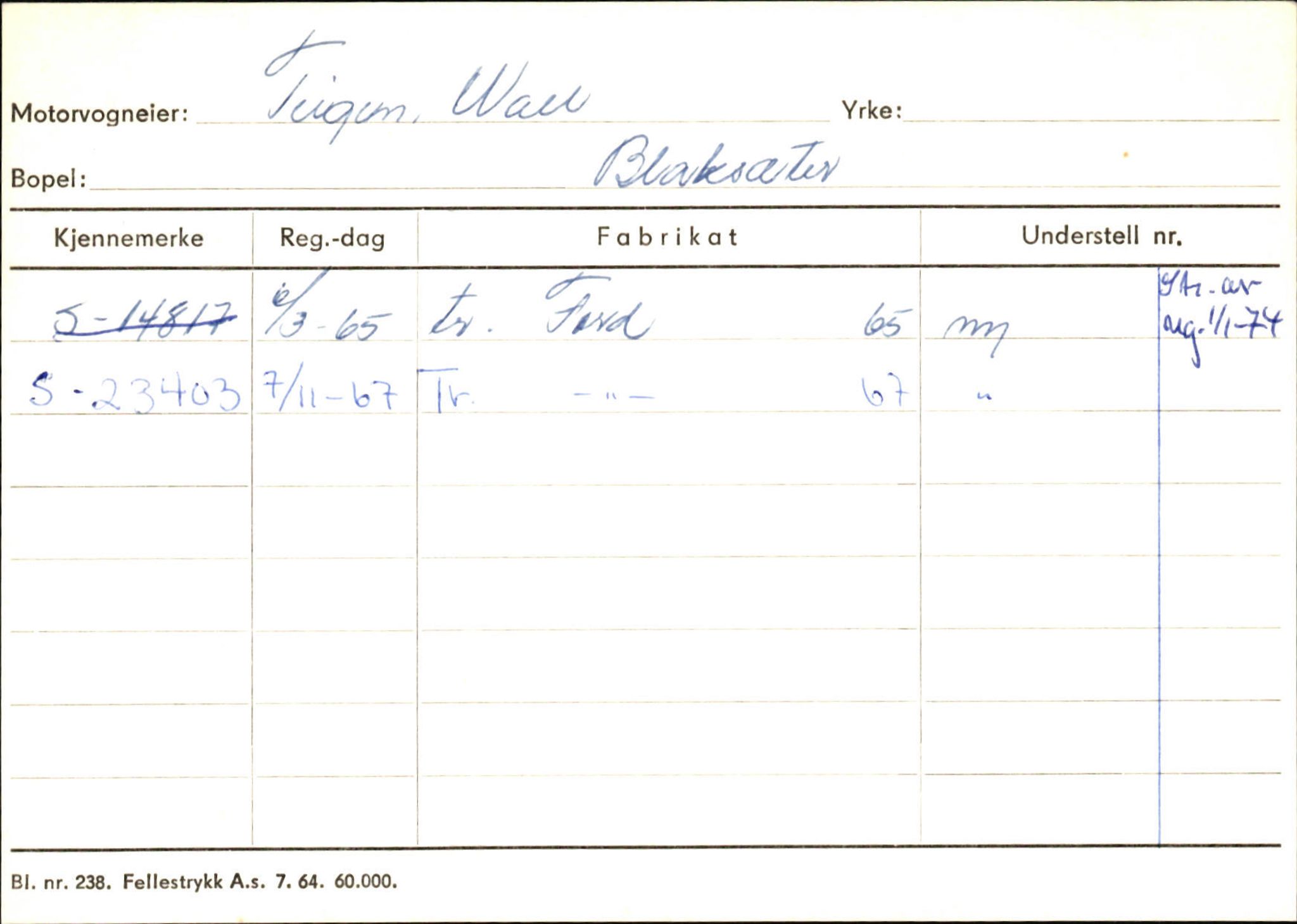 Statens vegvesen, Sogn og Fjordane vegkontor, AV/SAB-A-5301/4/F/L0131: Eigarregister Høyanger P-Å. Stryn S-Å, 1945-1975, p. 1892