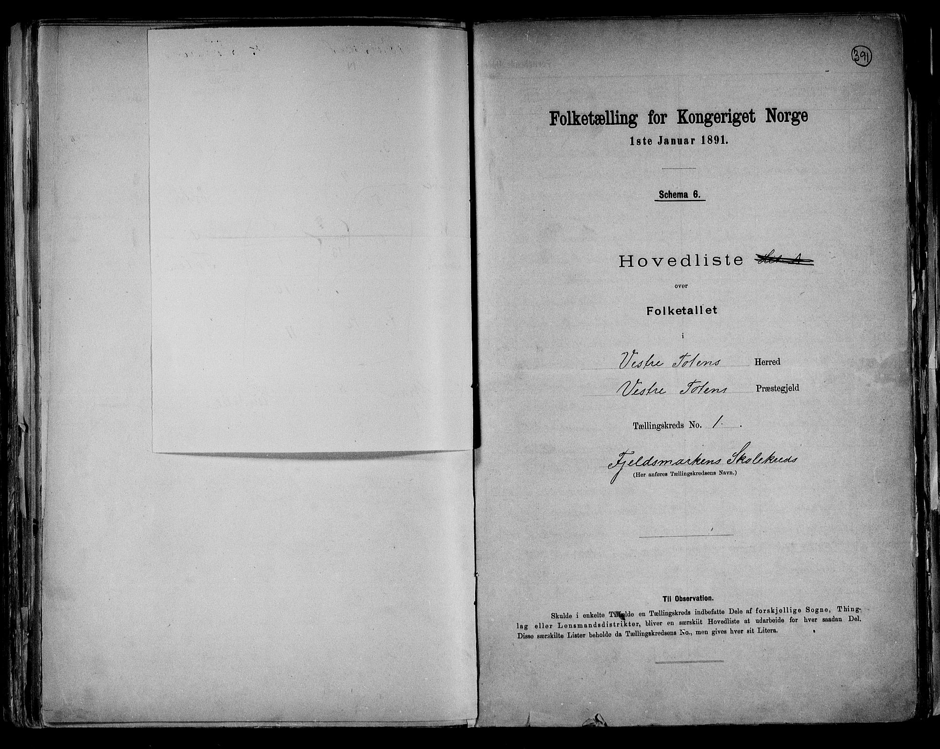 RA, 1891 census for 0529 Vestre Toten, 1891, p. 5