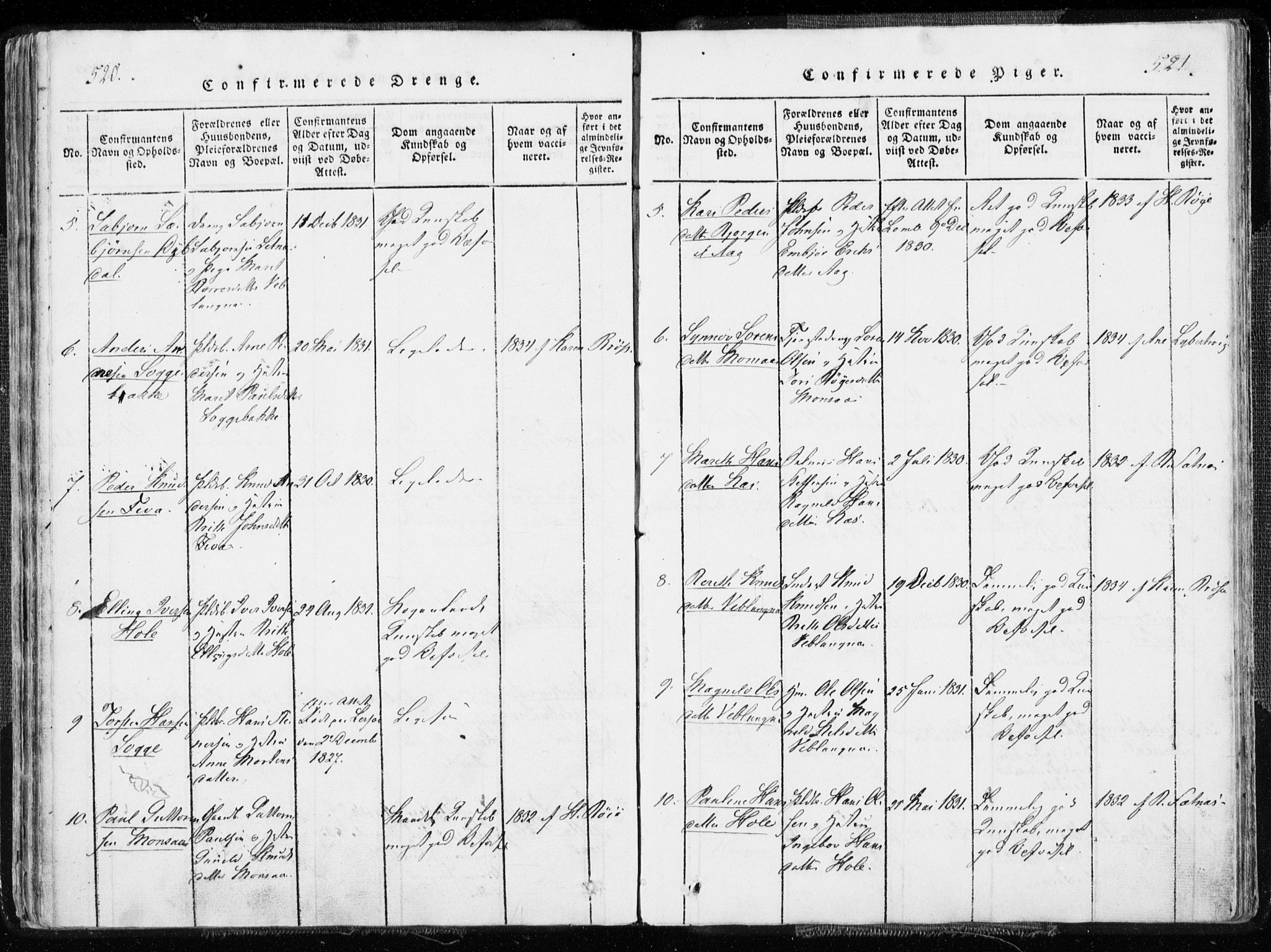 Ministerialprotokoller, klokkerbøker og fødselsregistre - Møre og Romsdal, SAT/A-1454/544/L0571: Parish register (official) no. 544A04, 1818-1853, p. 520-521