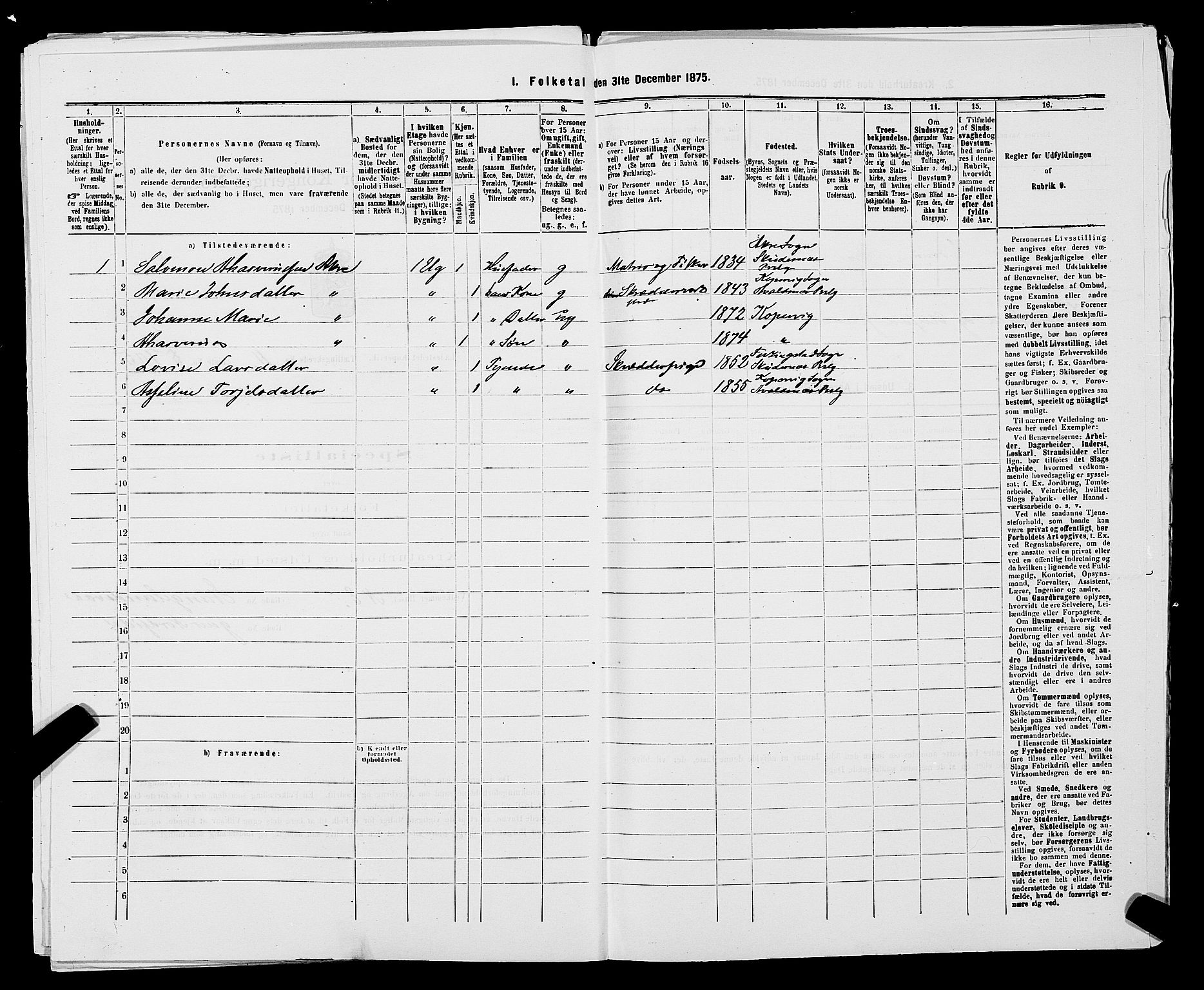 SAST, 1875 census for 1105B Avaldsnes/Kopervik, 1875, p. 210