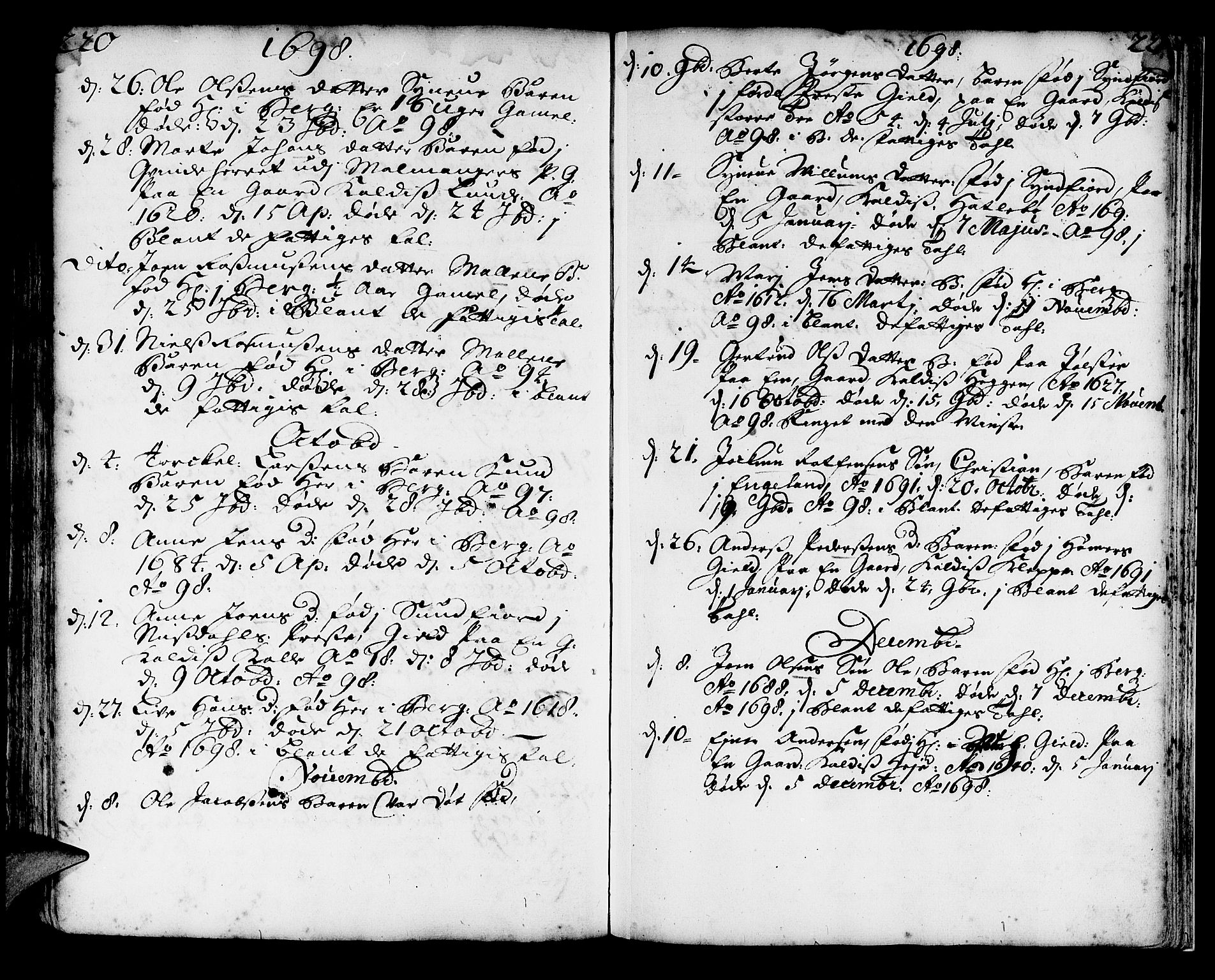 Korskirken sokneprestembete, AV/SAB-A-76101/H/Haa/L0010: Parish register (official) no. A 10, 1688-1703, p. 220-221