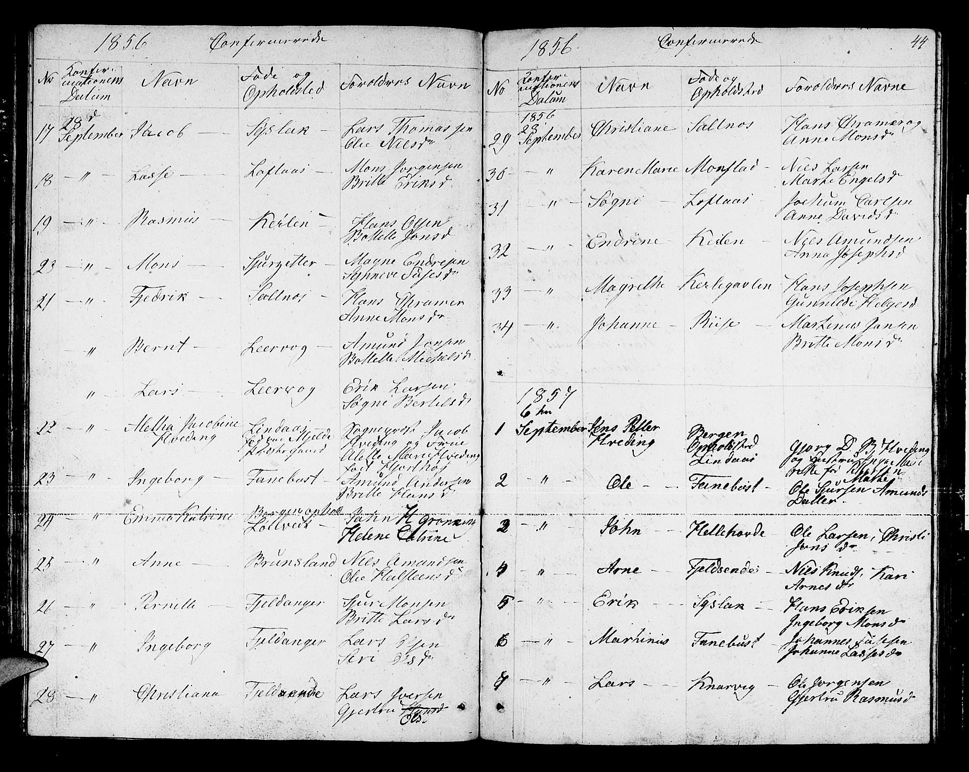 Lindås Sokneprestembete, SAB/A-76701/H/Hab: Parish register (copy) no. B 1, 1853-1866, p. 44