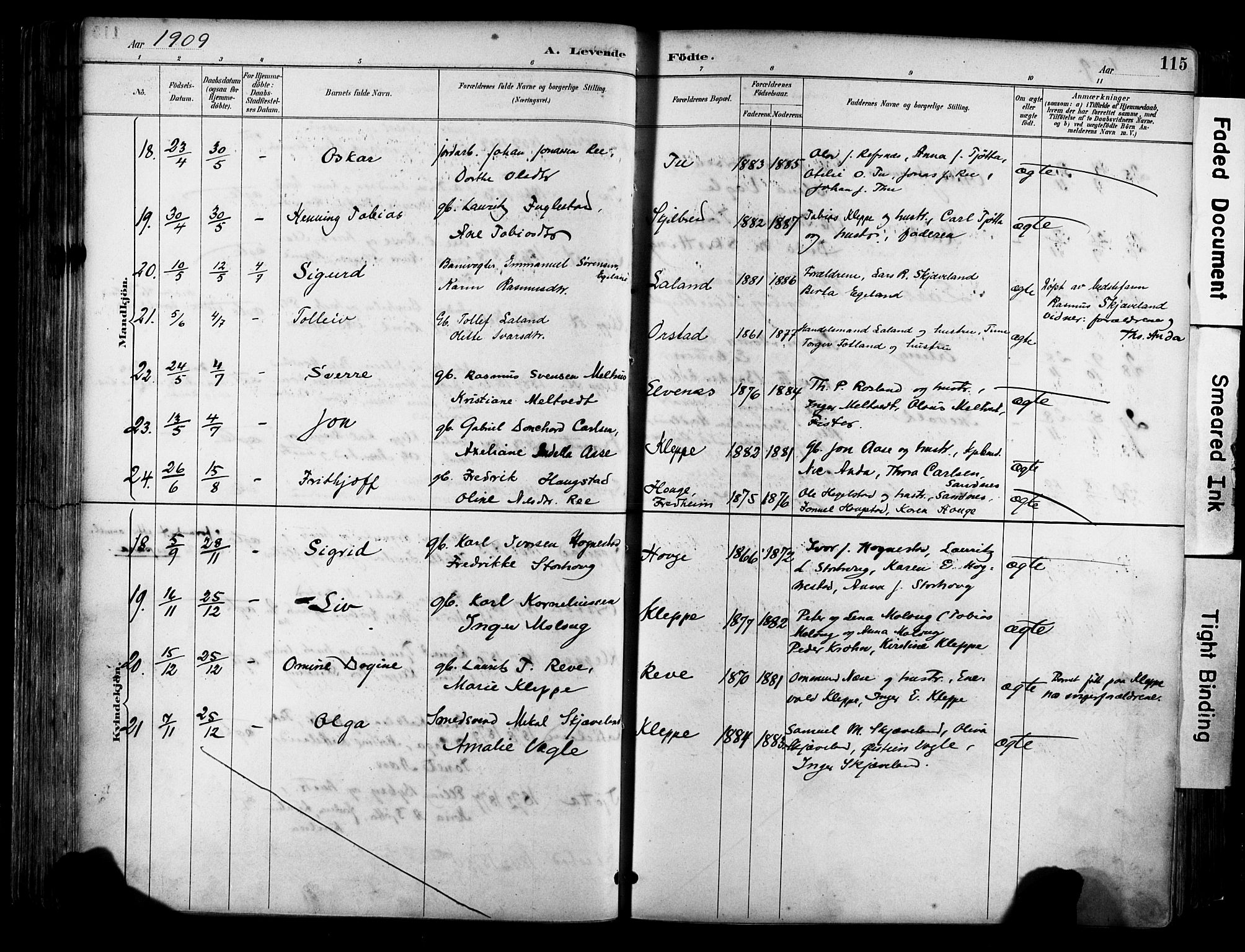 Klepp sokneprestkontor, AV/SAST-A-101803/001/3/30BA/L0009: Parish register (official) no. A 7, 1886-1915, p. 115