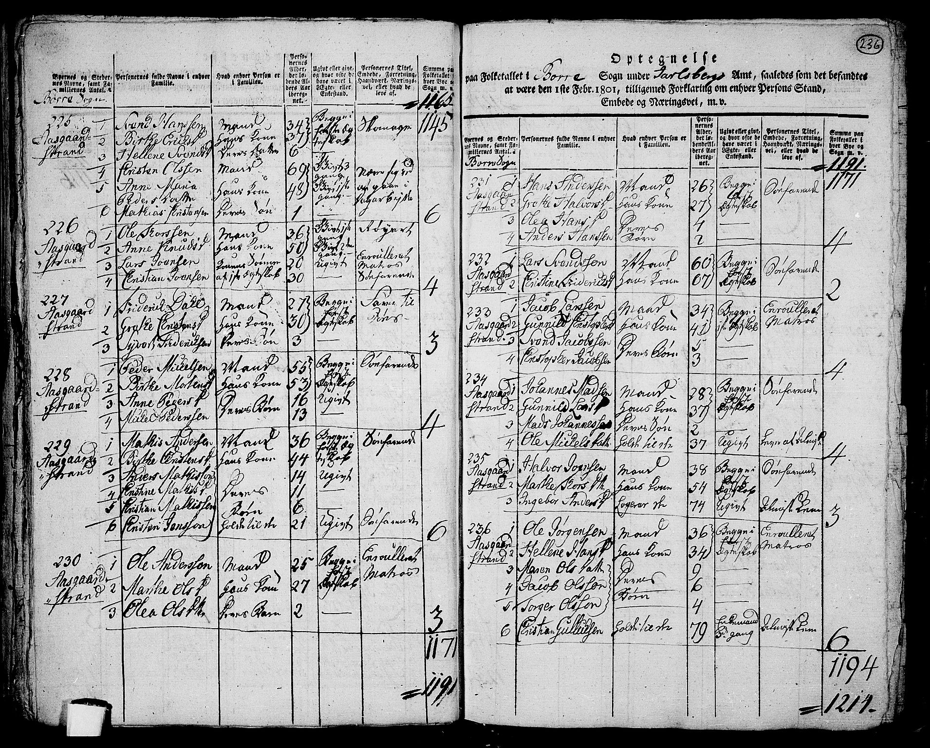 RA, 1801 census for 0717P Borre, 1801, p. 235b-236a