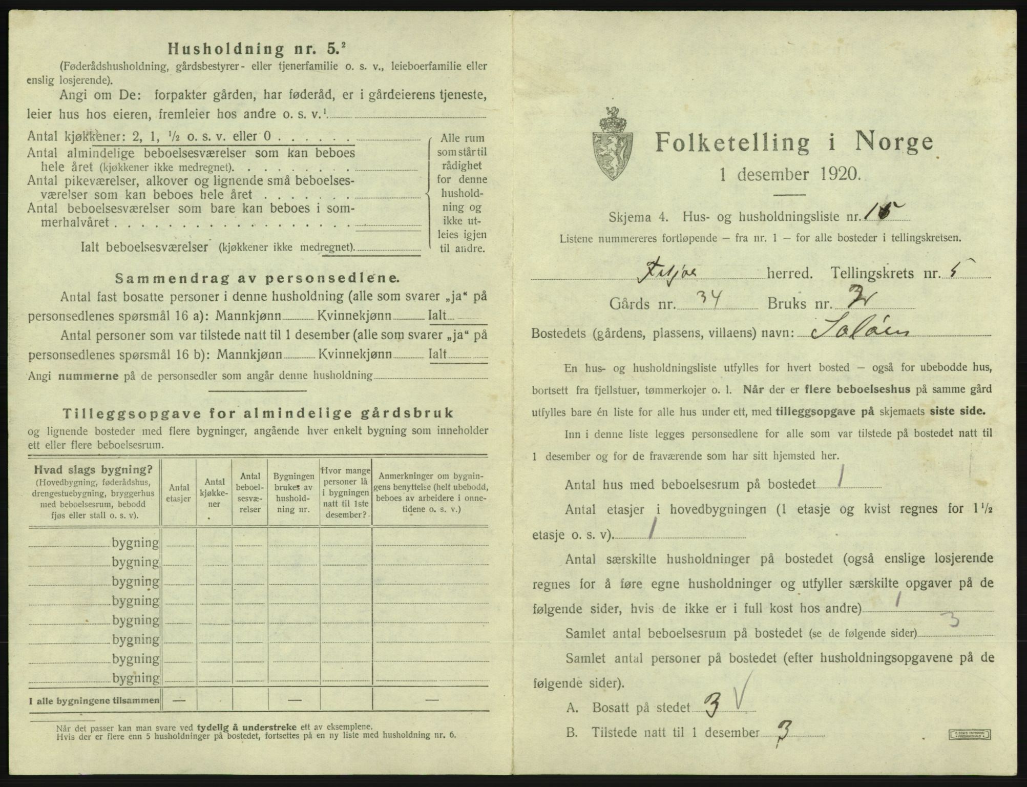 SAB, 1920 census for Fitjar, 1920, p. 342