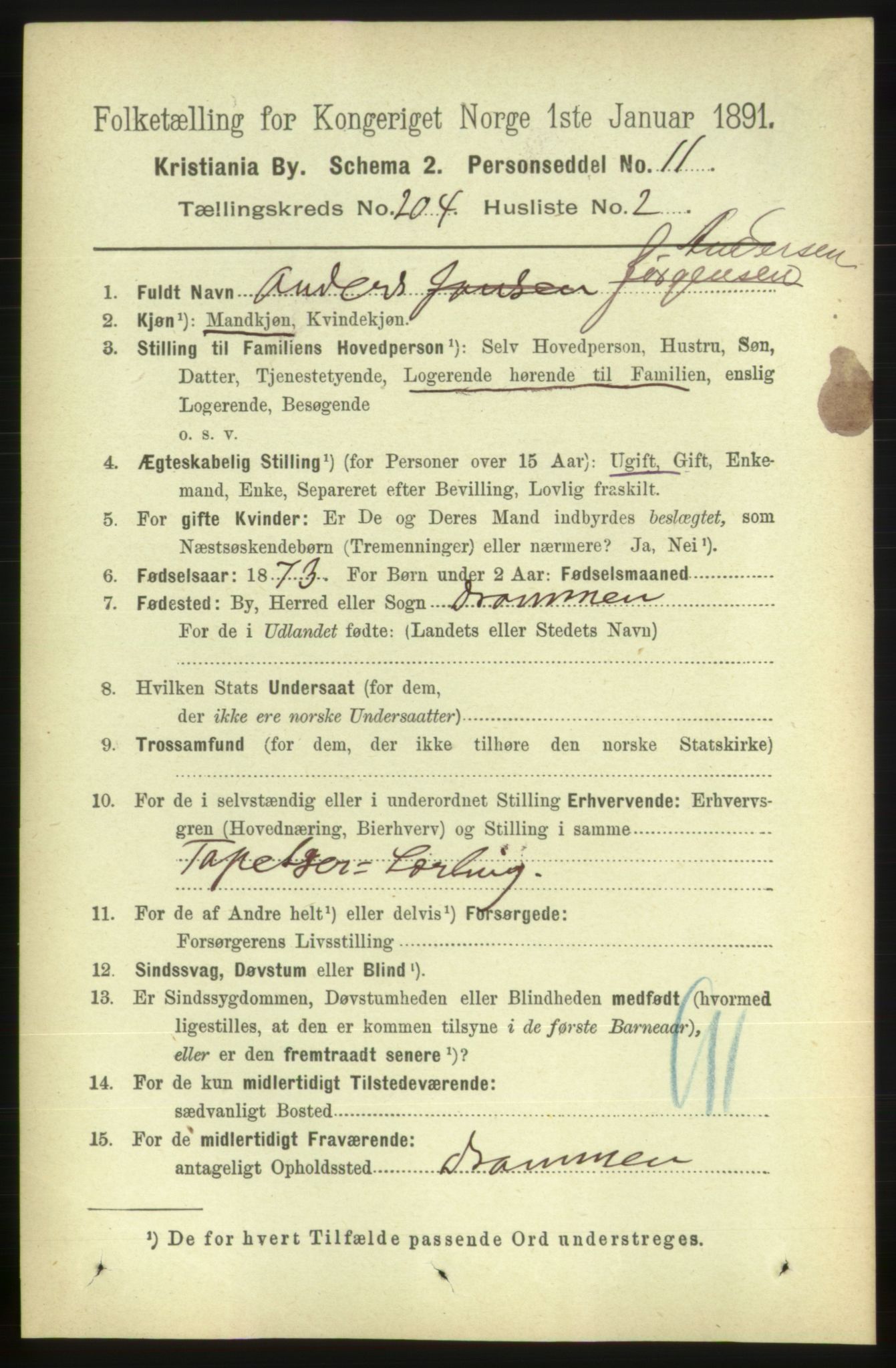 RA, 1891 census for 0301 Kristiania, 1891, p. 123022