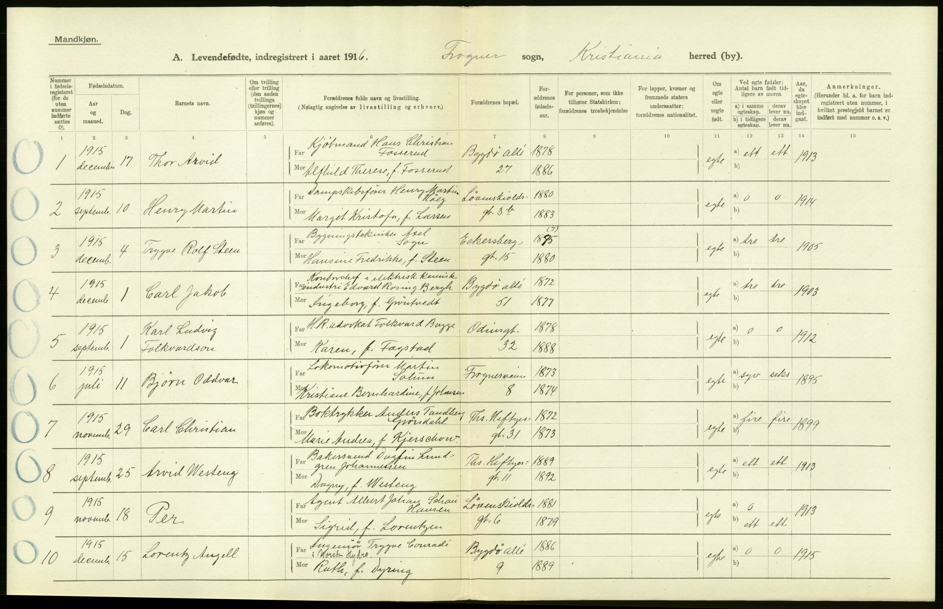 Statistisk sentralbyrå, Sosiodemografiske emner, Befolkning, RA/S-2228/D/Df/Dfb/Dfbf/L0006: Kristiania: Levendefødte menn og kvinner., 1916, p. 126