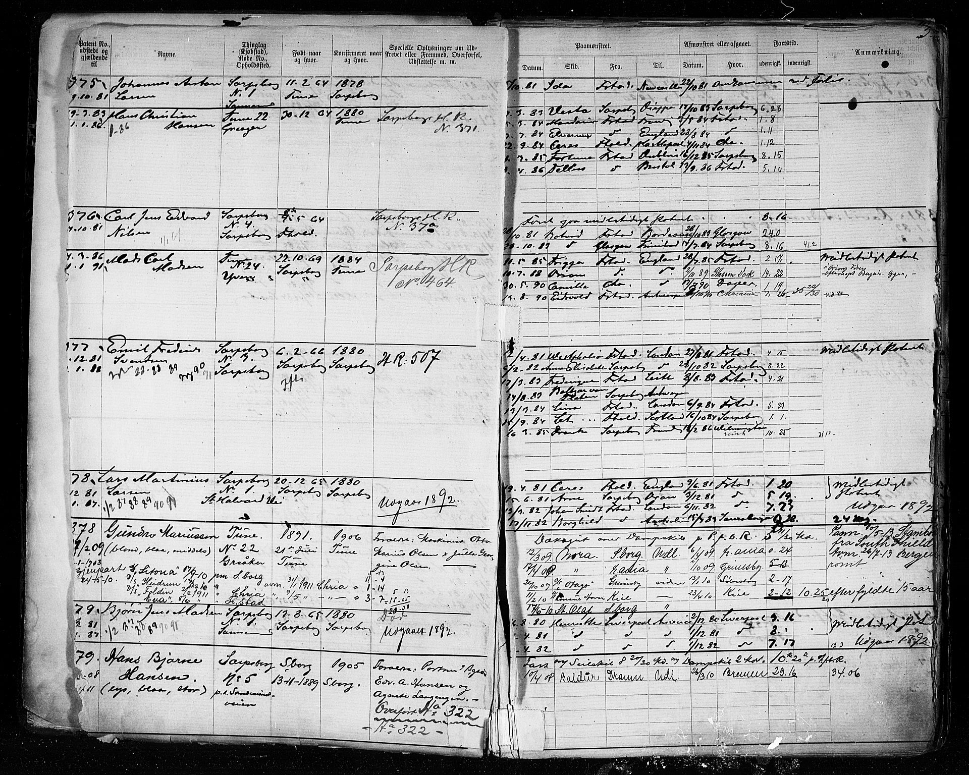 Sarpsborg mønstringskontor, AV/SAO-A-10569c/F/Fc/Fca/L0005: Annotasjonsrulle, 1881-1913, p. 6
