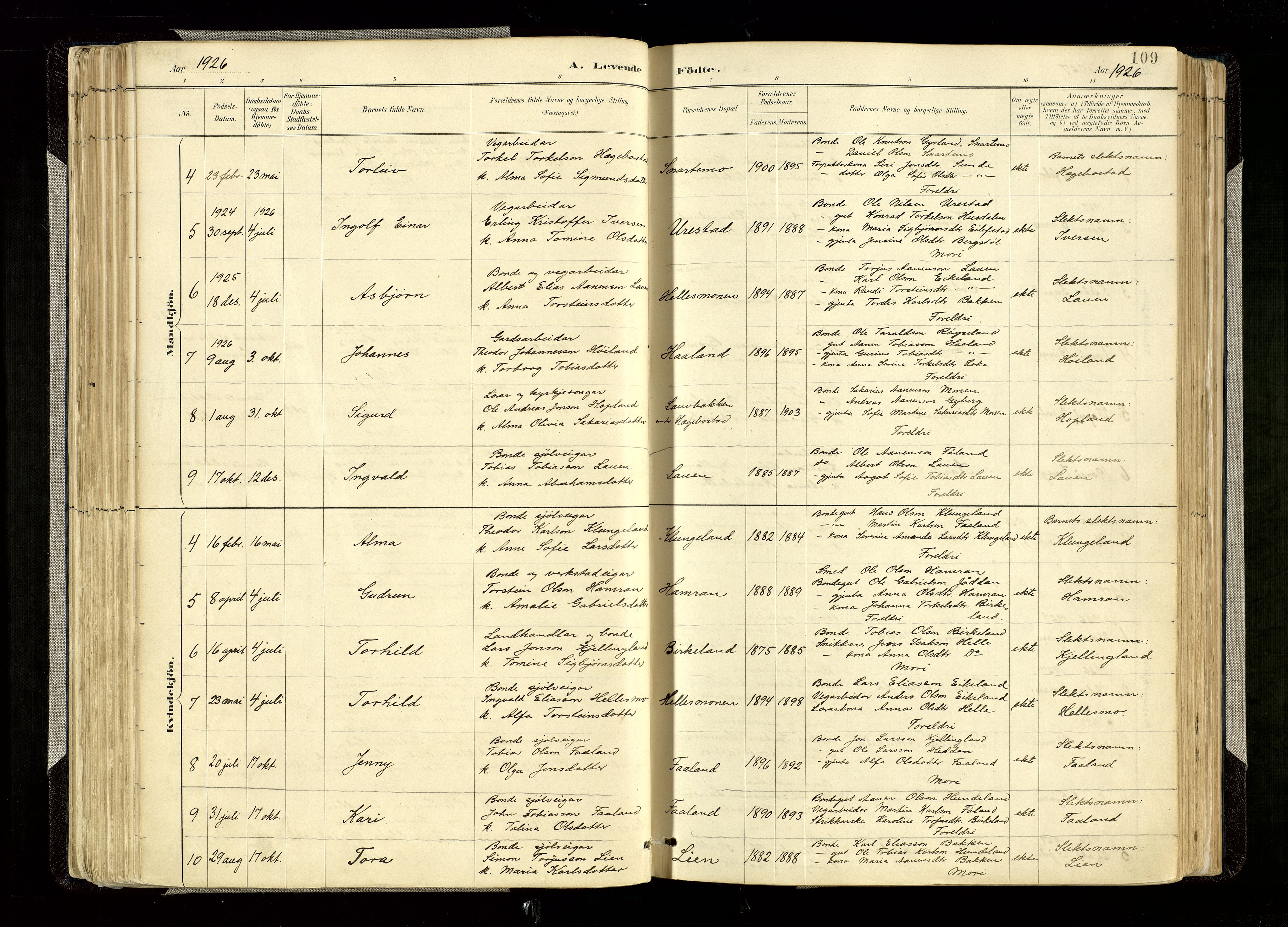 Hægebostad sokneprestkontor, AV/SAK-1111-0024/F/Fa/Faa/L0006: Parish register (official) no. A 6, 1887-1929, p. 109