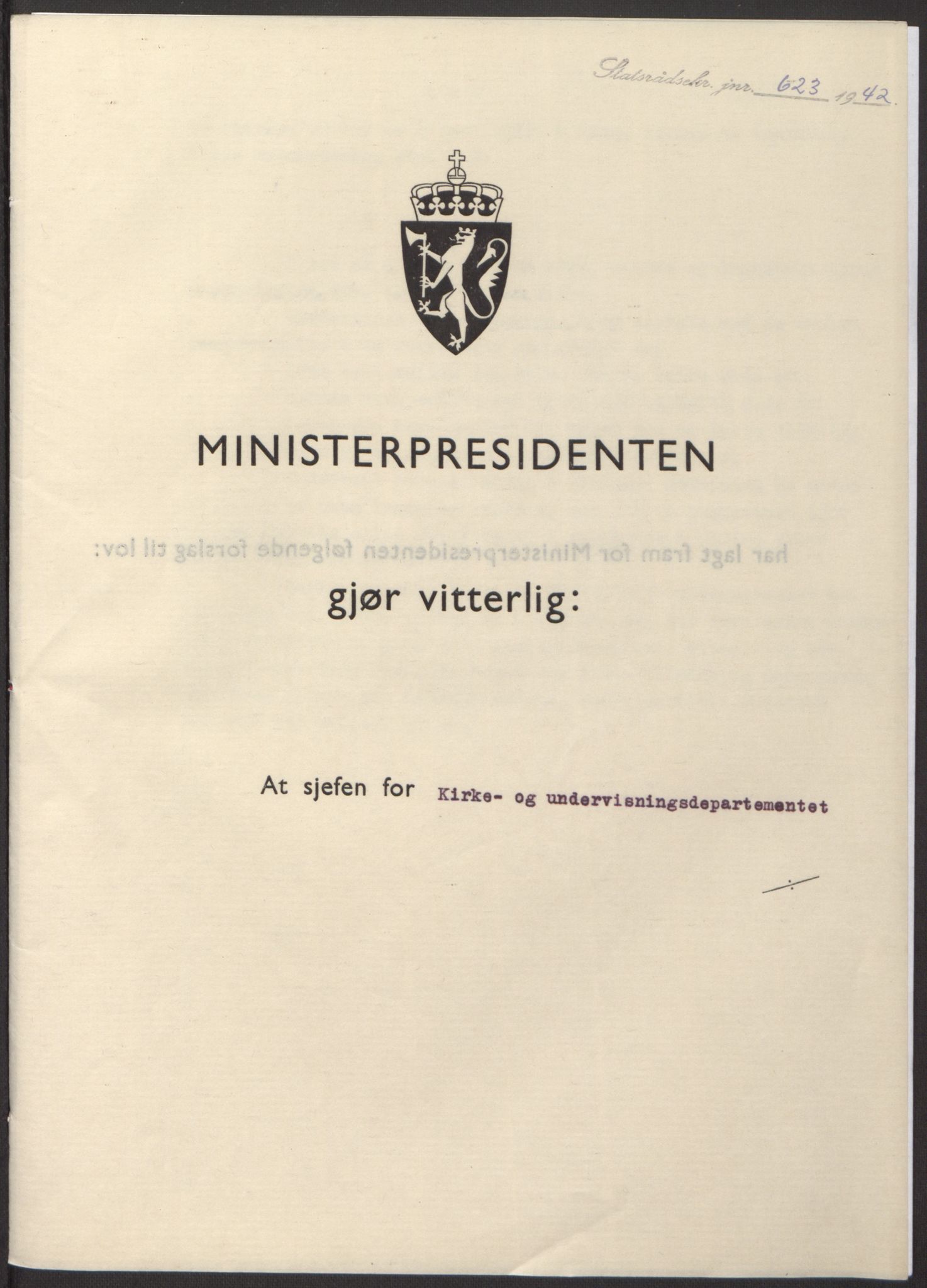 NS-administrasjonen 1940-1945 (Statsrådsekretariatet, de kommisariske statsråder mm), RA/S-4279/D/Db/L0098: Lover II, 1942, p. 205