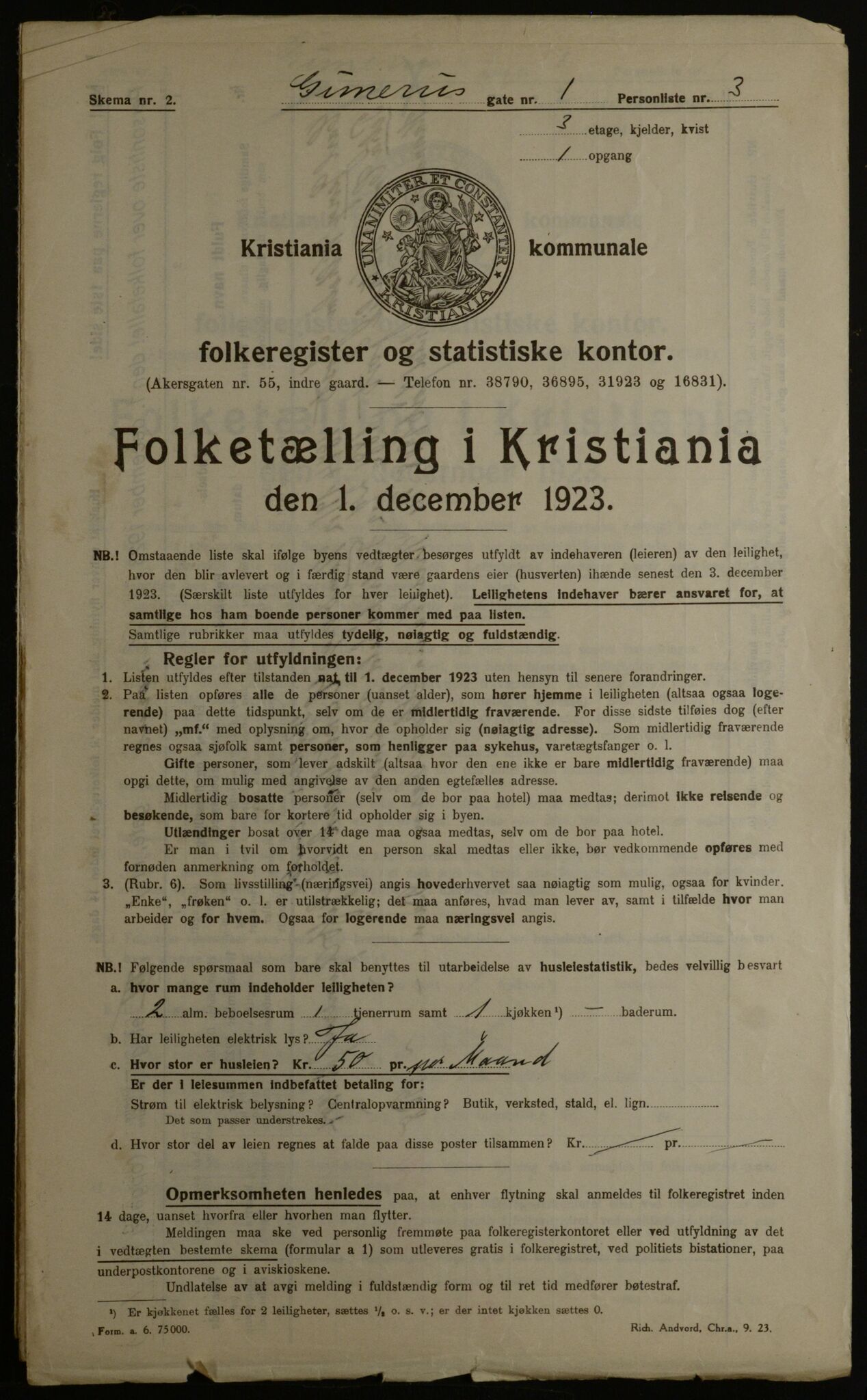 OBA, Municipal Census 1923 for Kristiania, 1923, p. 6052