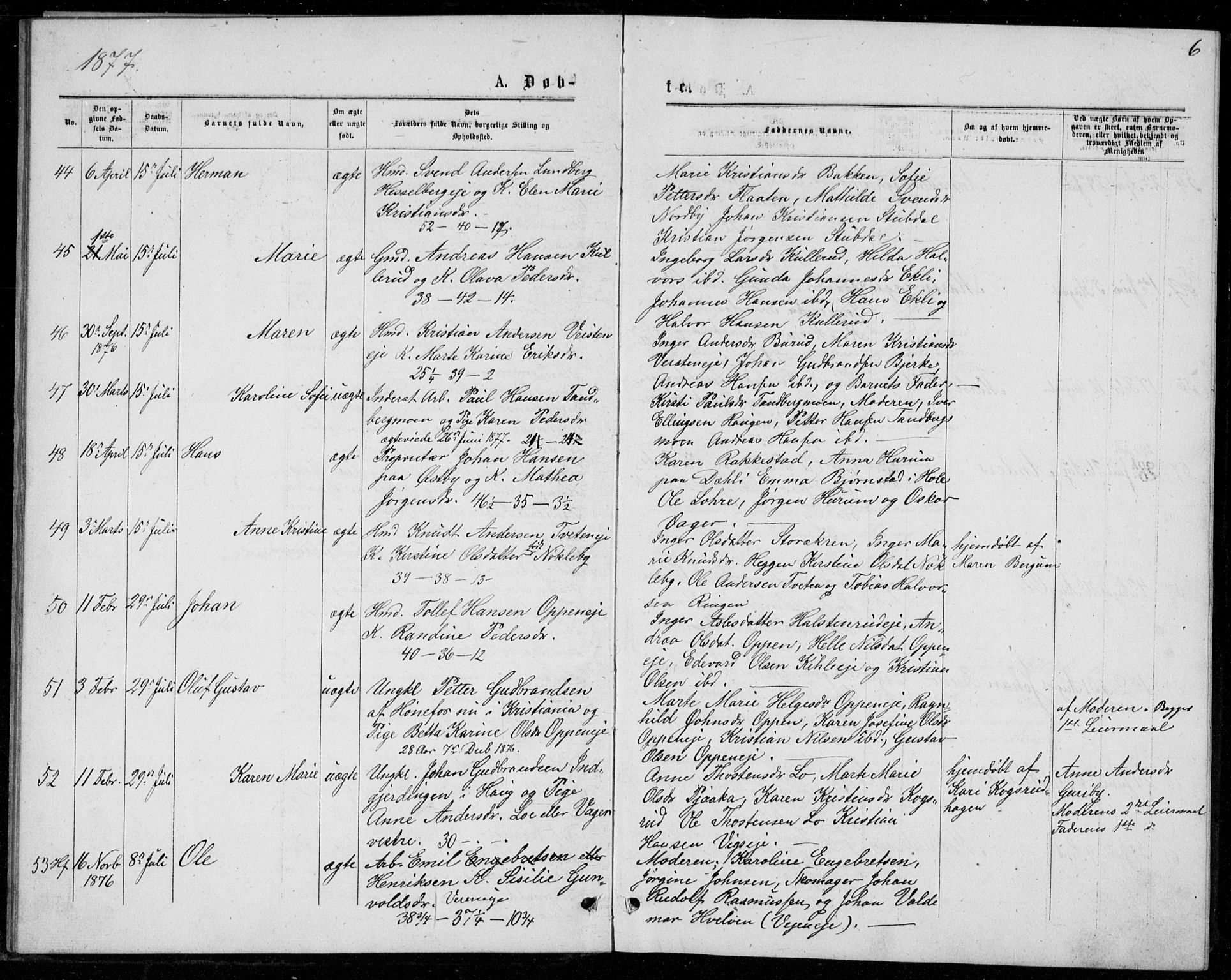 Norderhov kirkebøker, SAKO/A-237/G/Ga/L0007: Parish register (copy) no. I 7, 1877-1887, p. 6