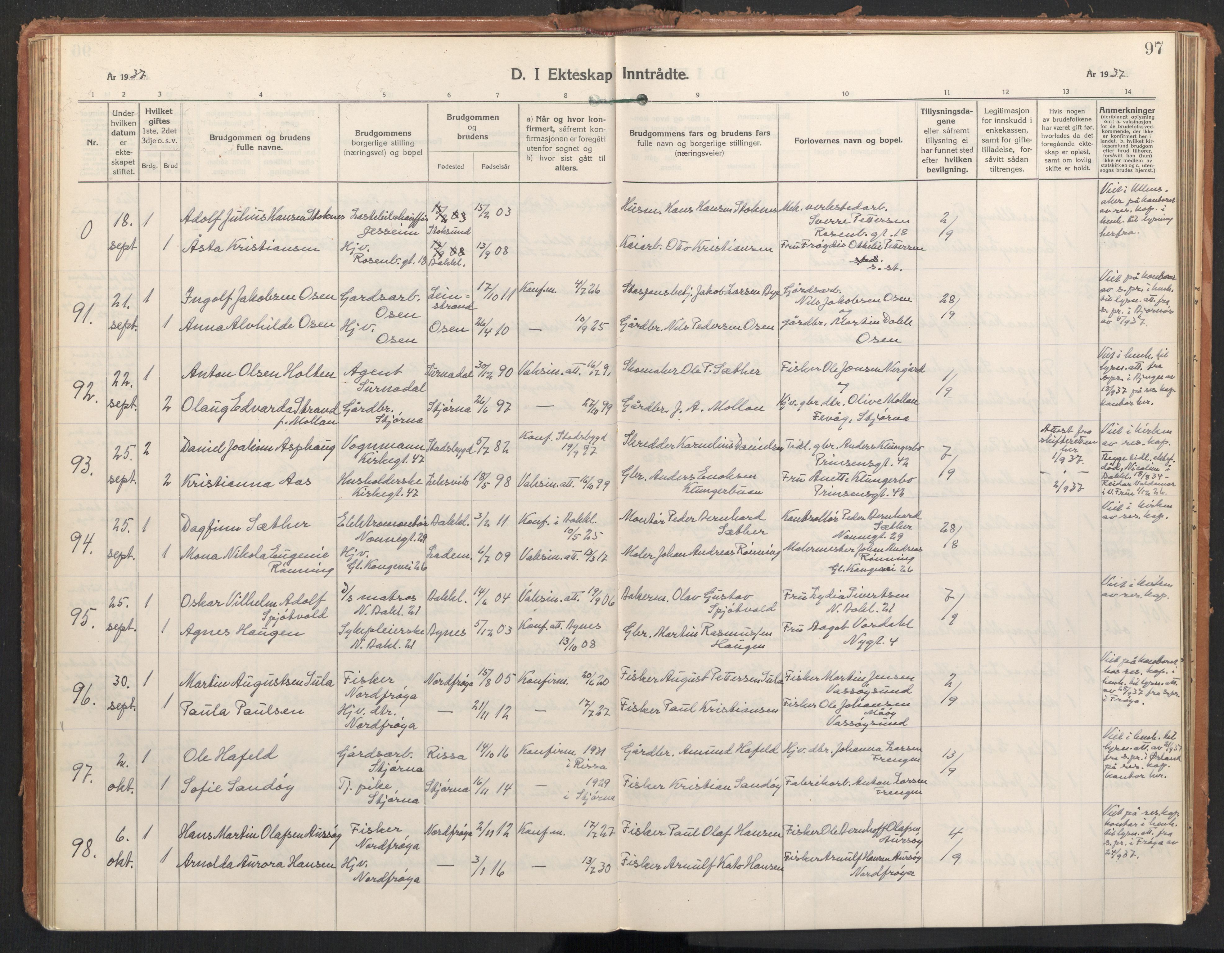 Ministerialprotokoller, klokkerbøker og fødselsregistre - Sør-Trøndelag, AV/SAT-A-1456/604/L0209: Parish register (official) no. 604A29, 1931-1945, p. 97