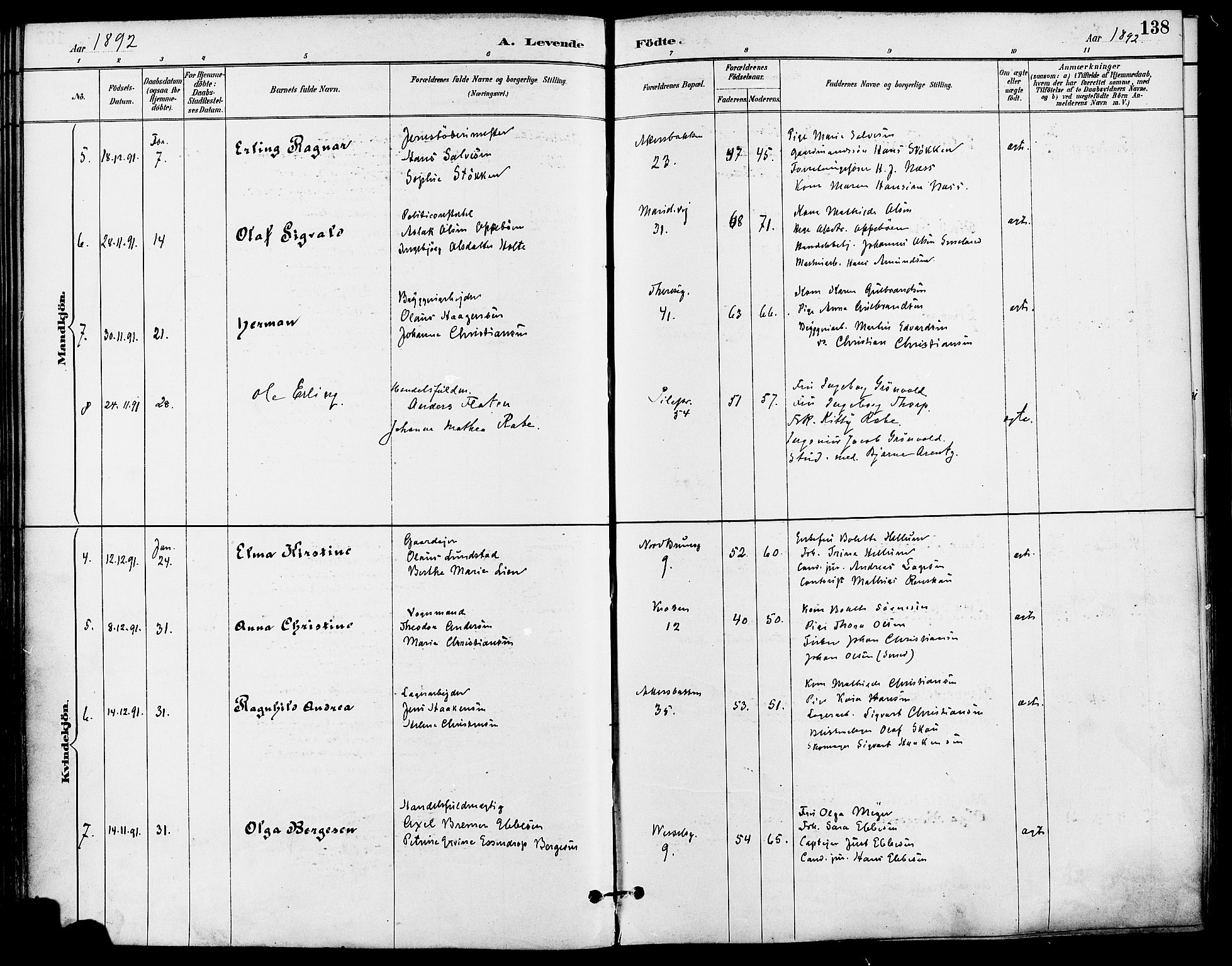 Gamle Aker prestekontor Kirkebøker, AV/SAO-A-10617a/F/L0008: Parish register (official) no. 8, 1887-1896, p. 138