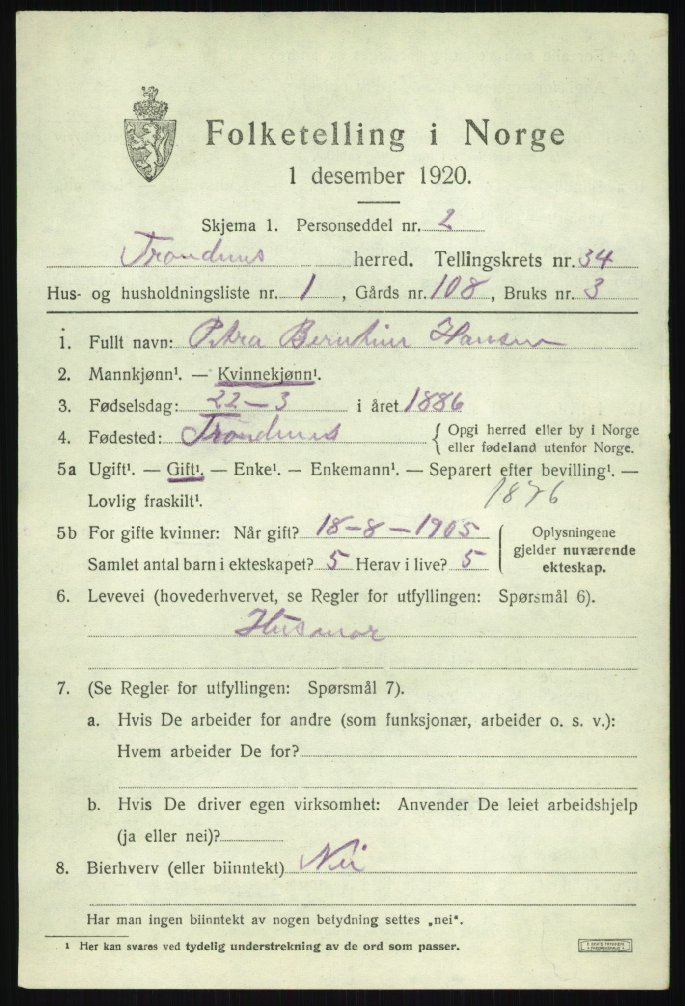 SATØ, 1920 census for Trondenes, 1920, p. 23077