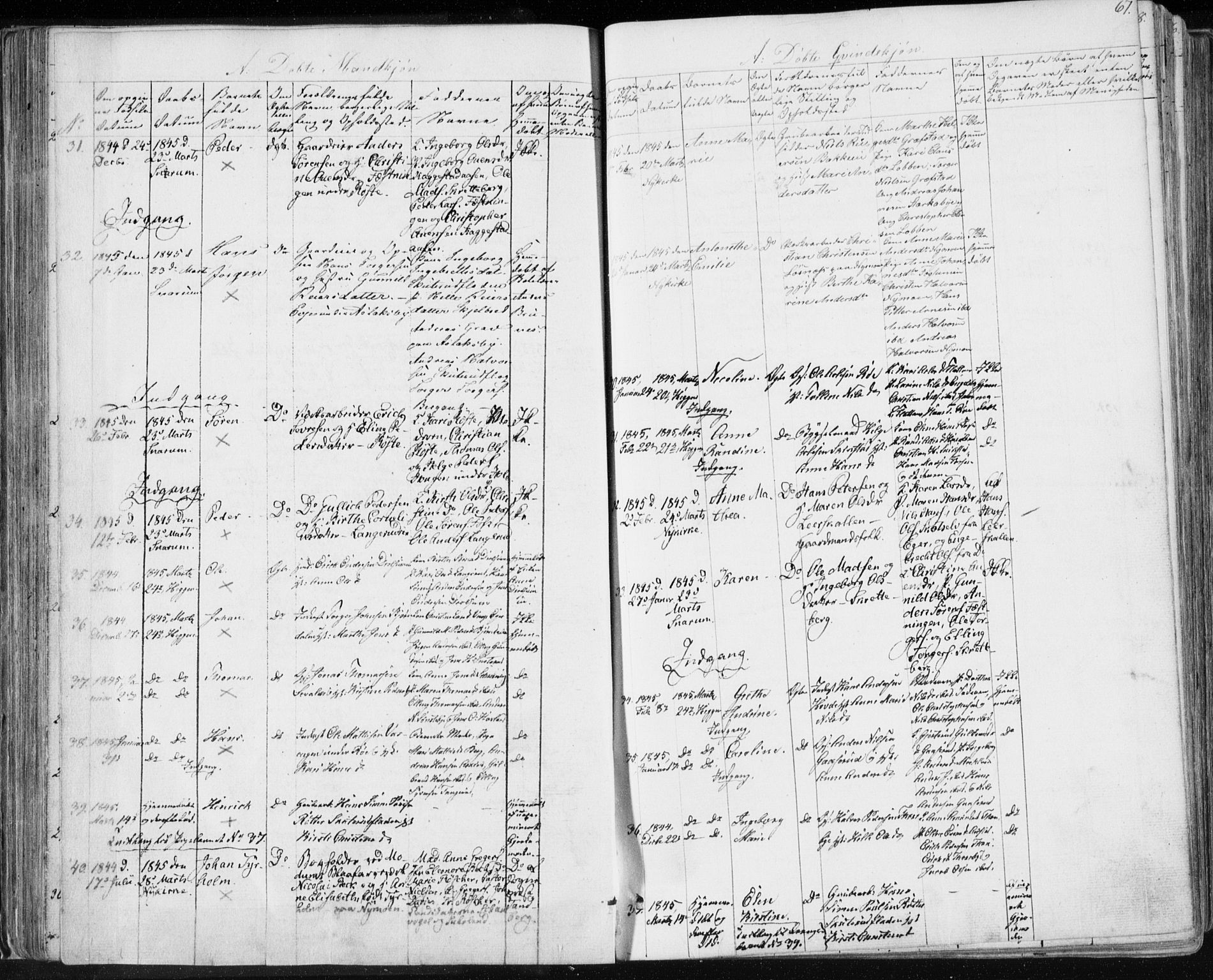 Modum kirkebøker, SAKO/A-234/F/Fa/L0007: Parish register (official) no. 7, 1841-1850, p. 67