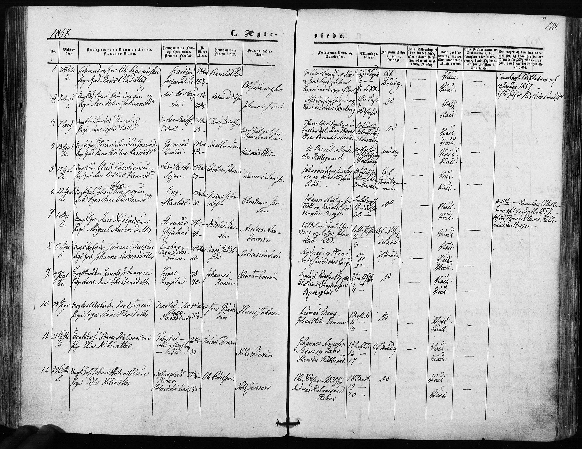 Kråkstad prestekontor Kirkebøker, SAO/A-10125a/F/Fa/L0007: Parish register (official) no. I 7, 1858-1870, p. 138