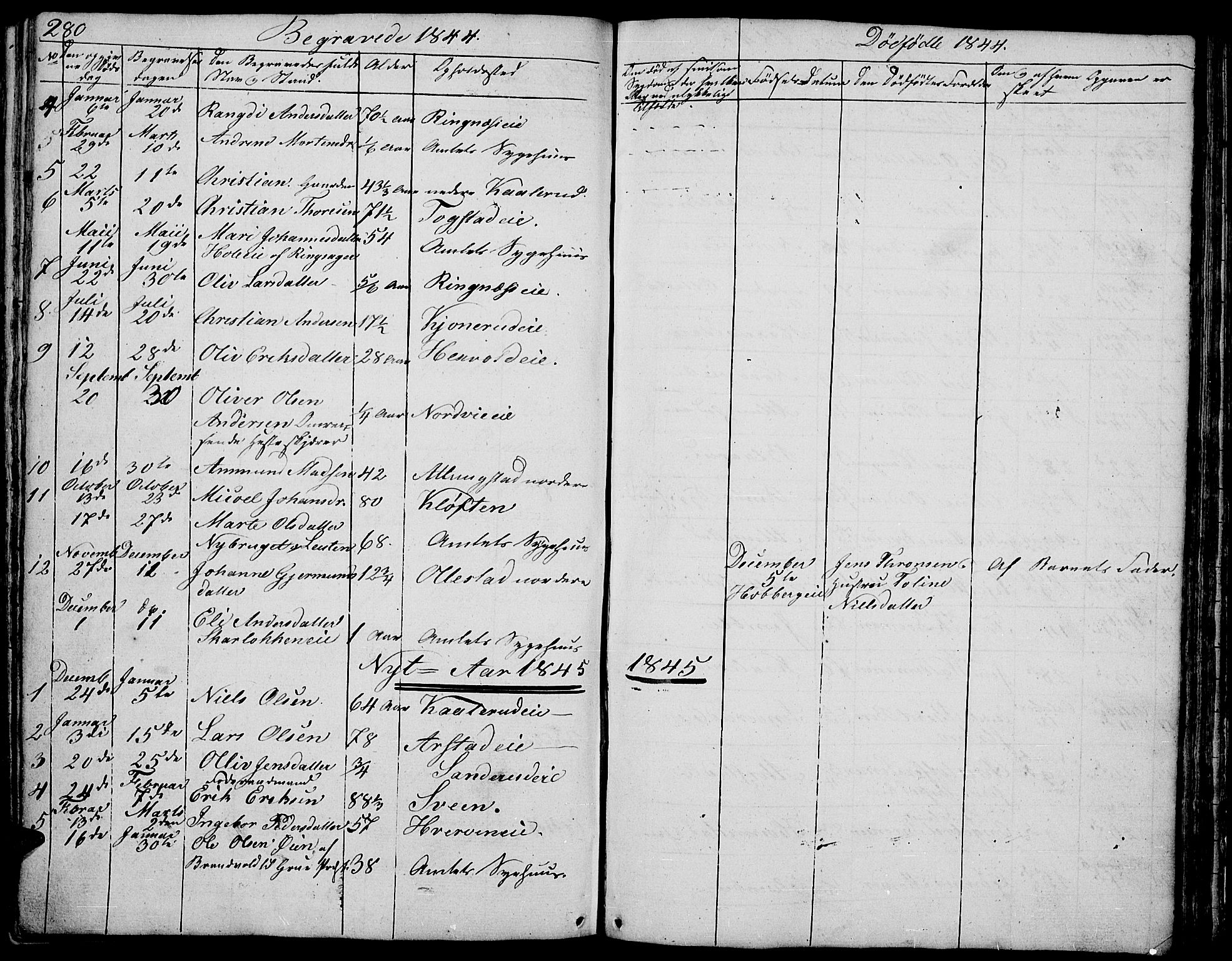Stange prestekontor, SAH/PREST-002/L/L0002: Parish register (copy) no. 2, 1838-1879, p. 280