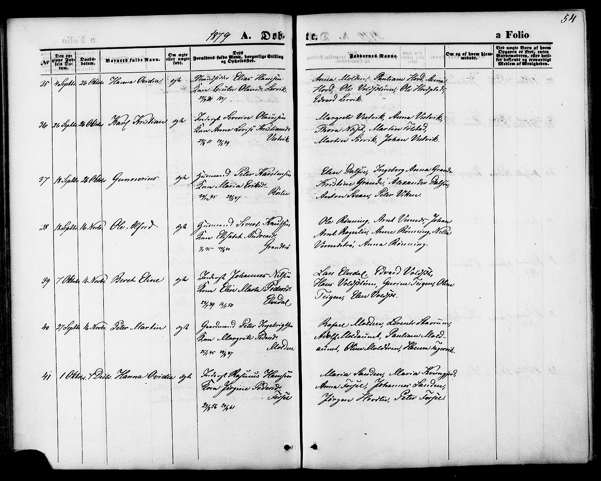 Ministerialprotokoller, klokkerbøker og fødselsregistre - Nord-Trøndelag, SAT/A-1458/744/L0419: Parish register (official) no. 744A03, 1867-1881, p. 54
