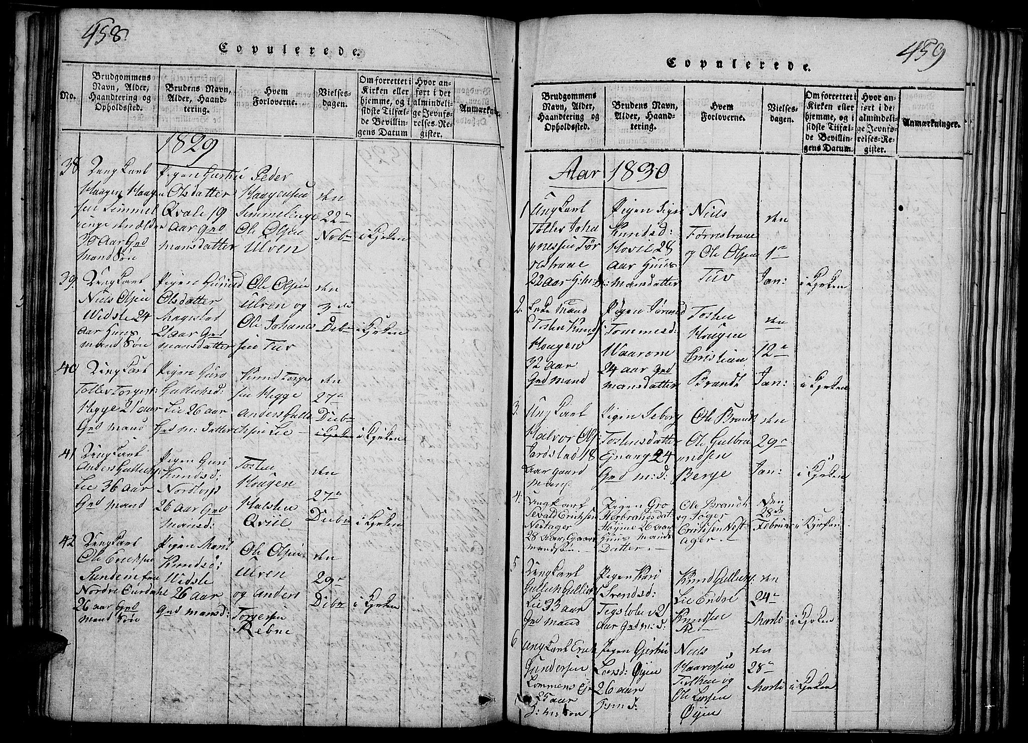 Slidre prestekontor, SAH/PREST-134/H/Ha/Haa/L0002: Parish register (official) no. 2, 1814-1830, p. 458-459