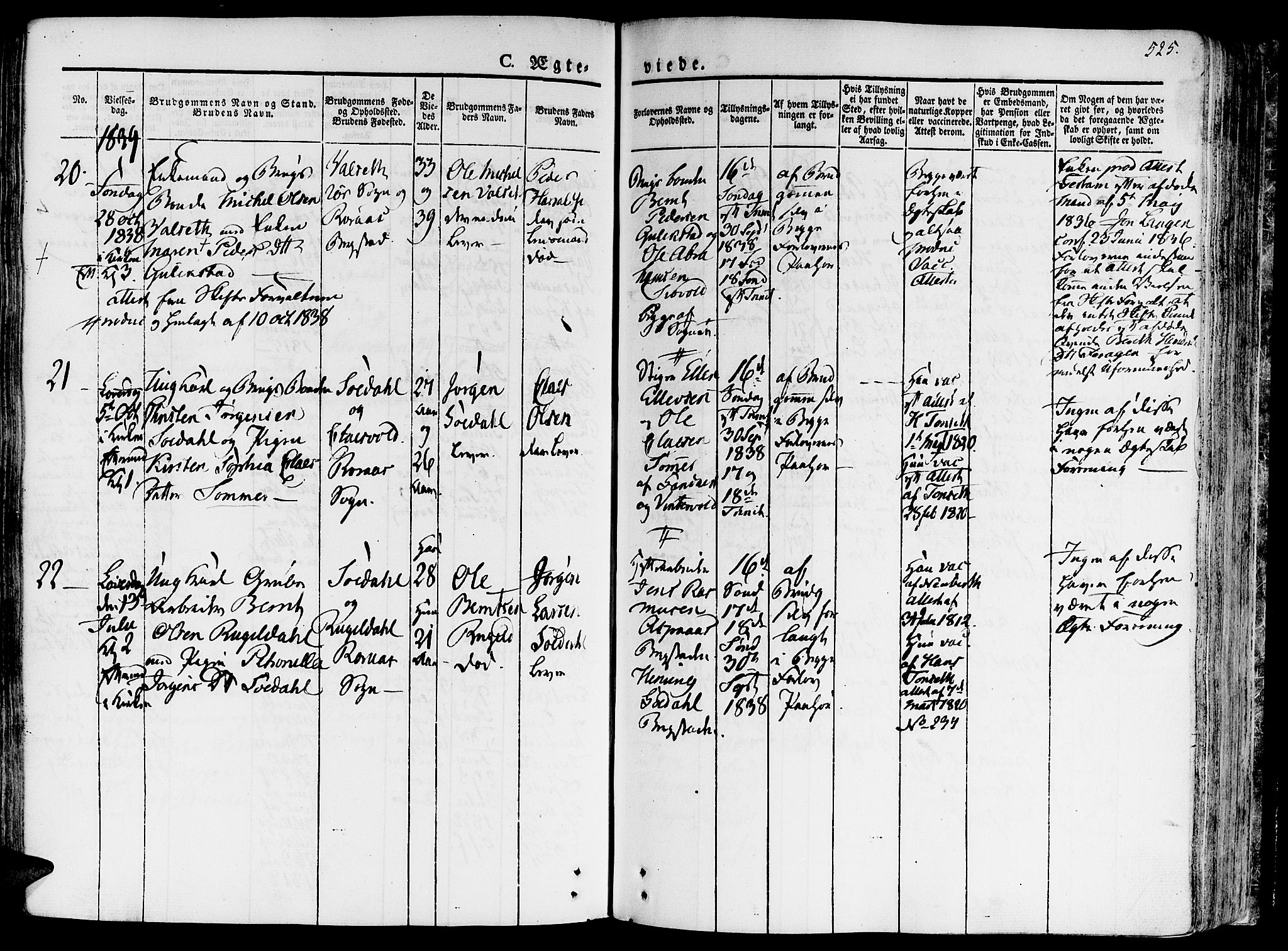 Ministerialprotokoller, klokkerbøker og fødselsregistre - Sør-Trøndelag, AV/SAT-A-1456/681/L0930: Parish register (official) no. 681A08, 1829-1844, p. 525