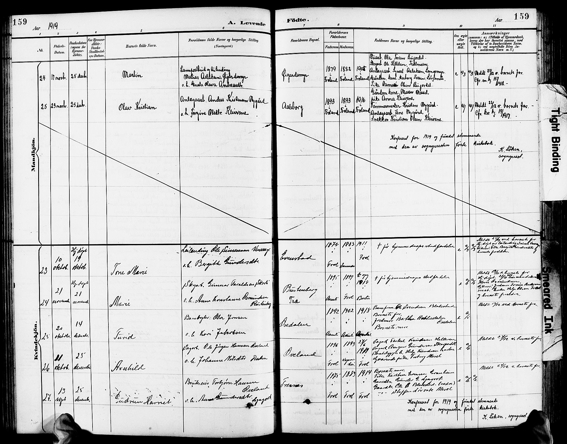 Froland sokneprestkontor, AV/SAK-1111-0013/F/Fb/L0010: Parish register (copy) no. B 10, 1893-1920, p. 159