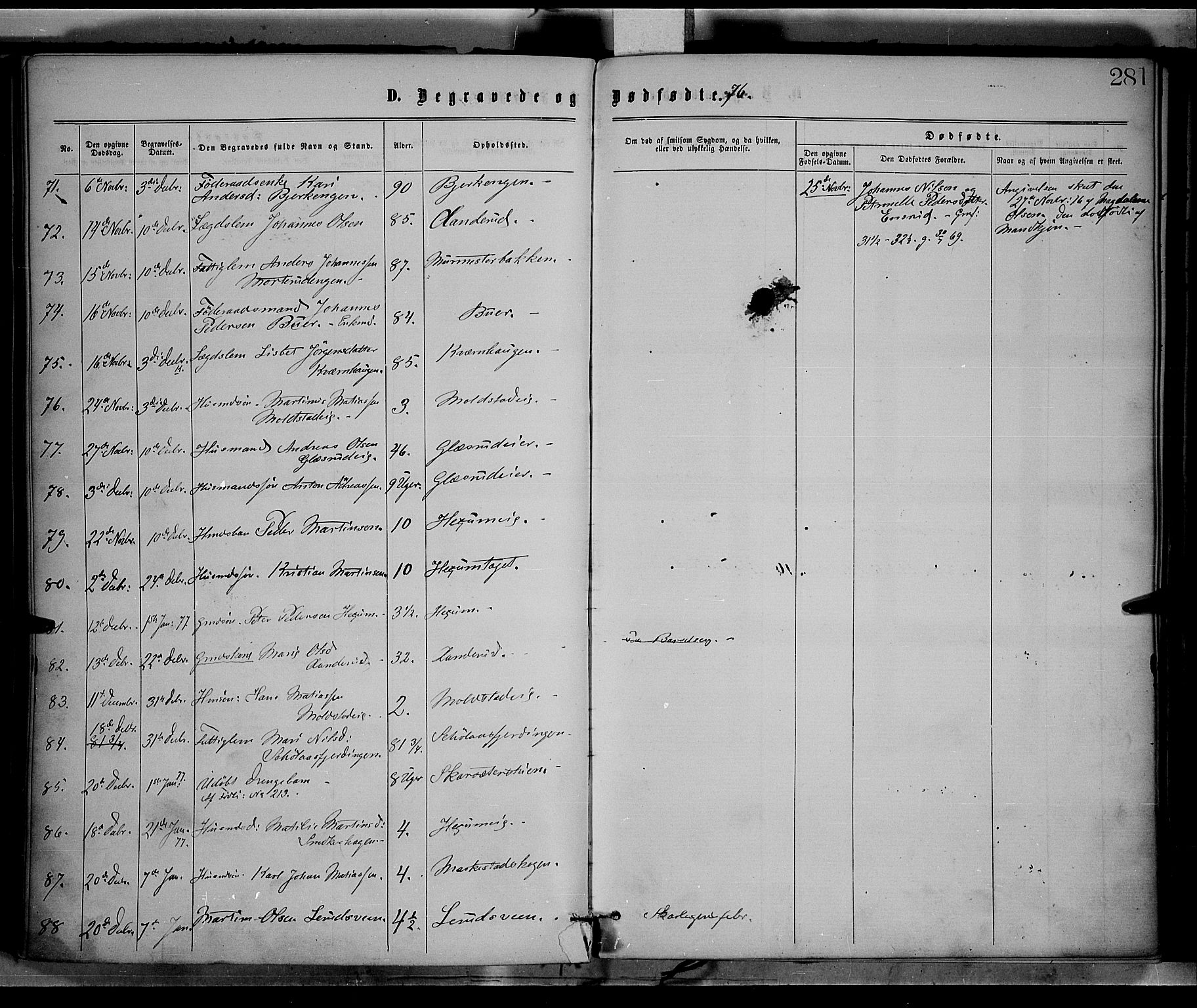 Vestre Toten prestekontor, AV/SAH-PREST-108/H/Ha/Haa/L0008: Parish register (official) no. 8, 1870-1877, p. 281