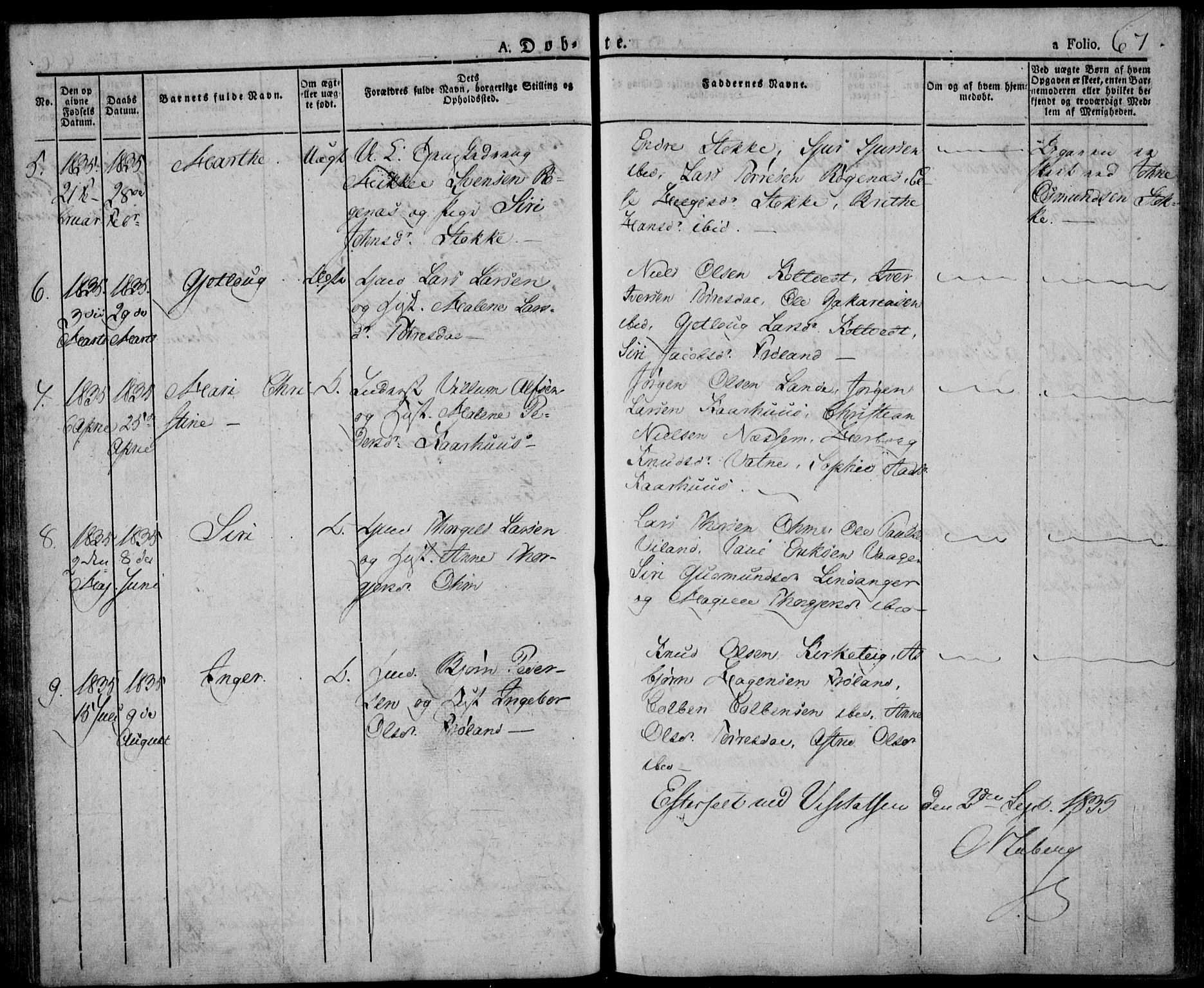 Skjold sokneprestkontor, AV/SAST-A-101847/H/Ha/Haa/L0005: Parish register (official) no. A 5, 1830-1856, p. 67