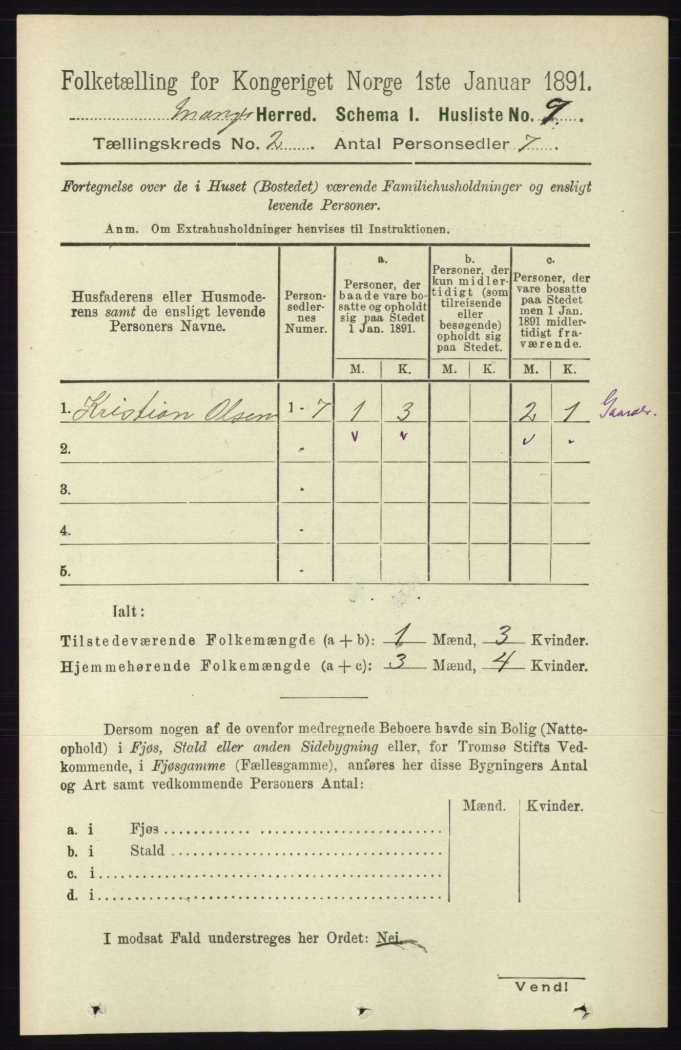 RA, 1891 census for 1261 Manger, 1891, p. 686