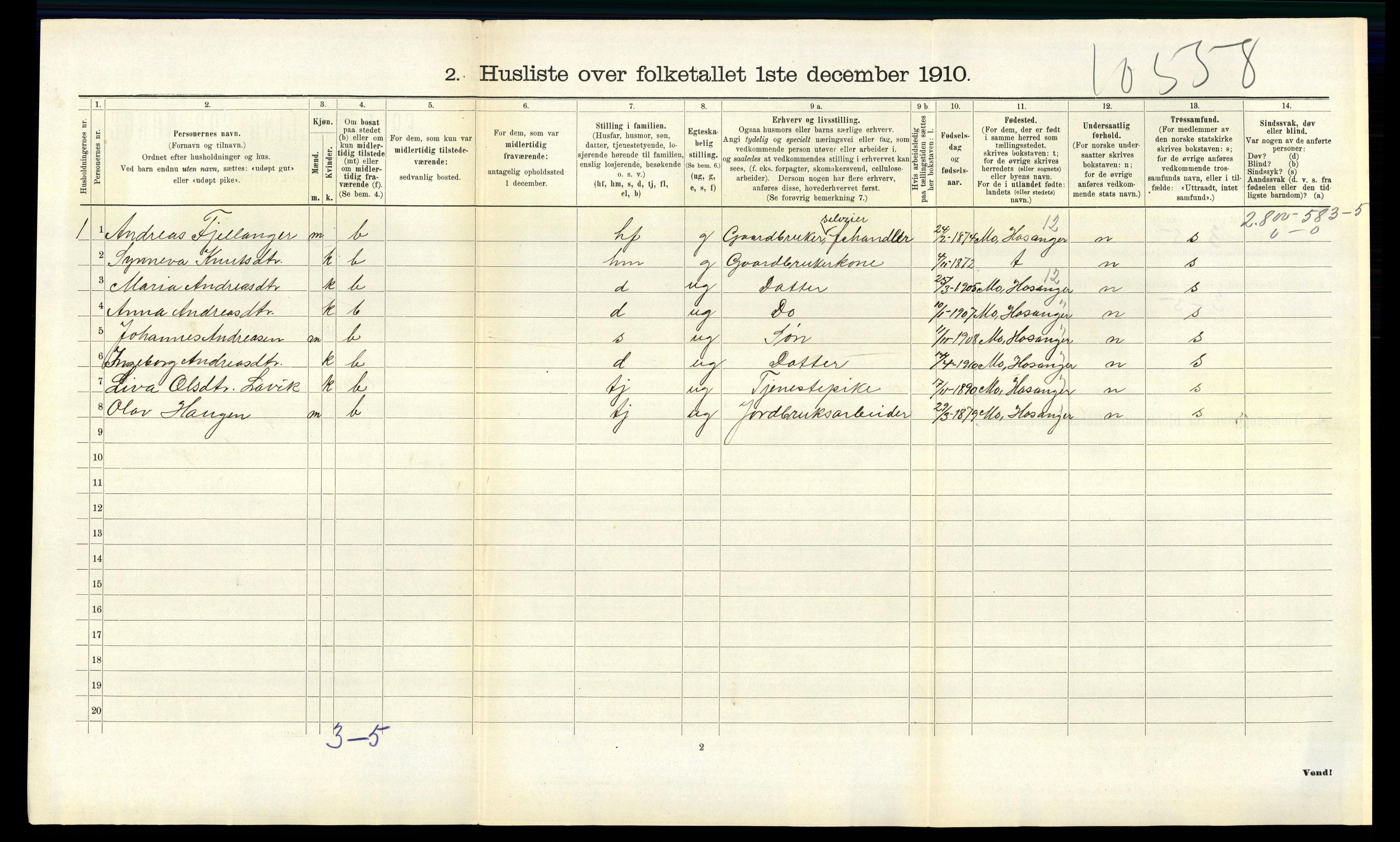 RA, 1910 census for Evanger, 1910, p. 346