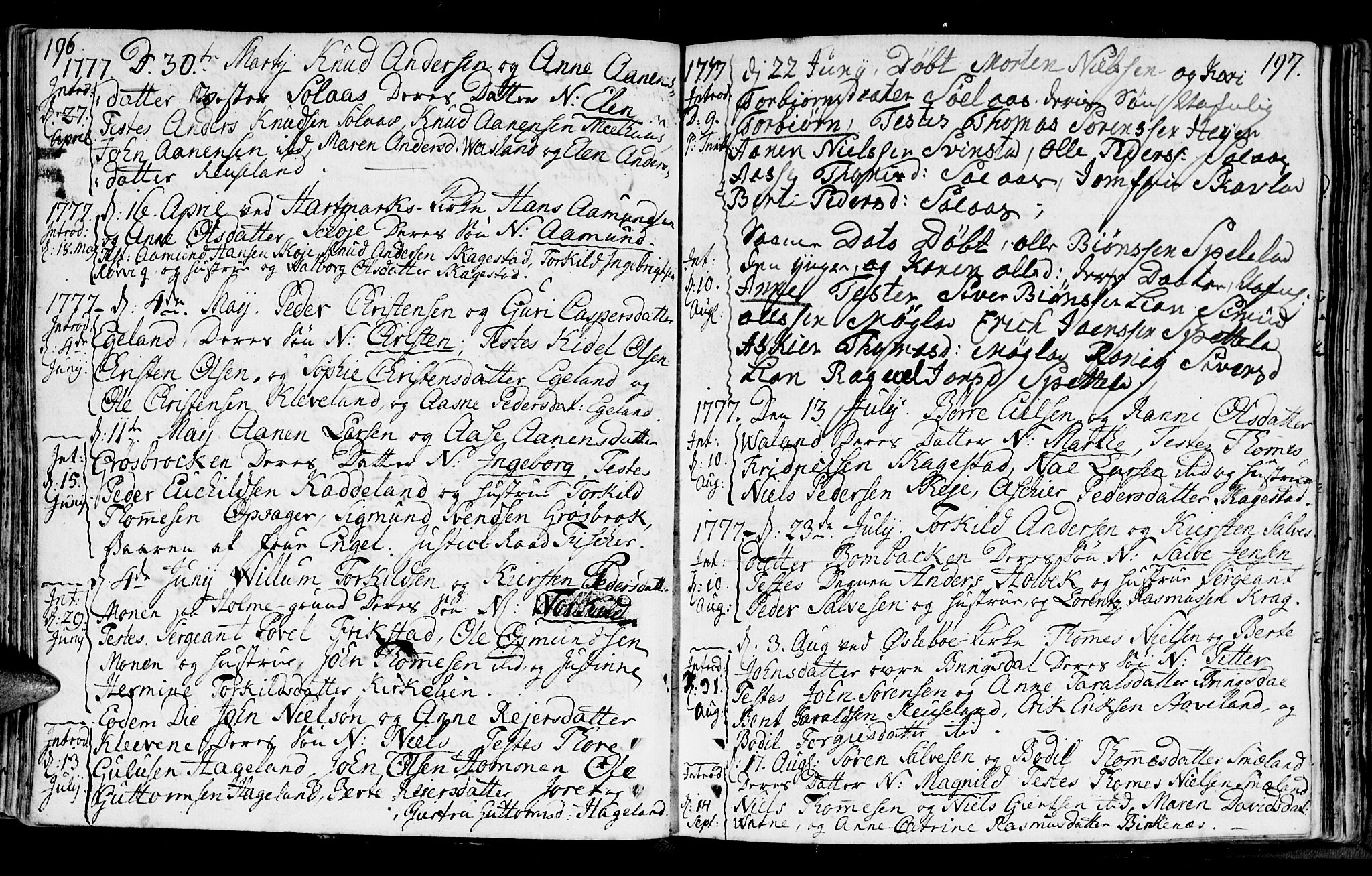 Holum sokneprestkontor, AV/SAK-1111-0022/F/Fa/Faa/L0002: Parish register (official) no. A 2, 1756-1780, p. 196-197